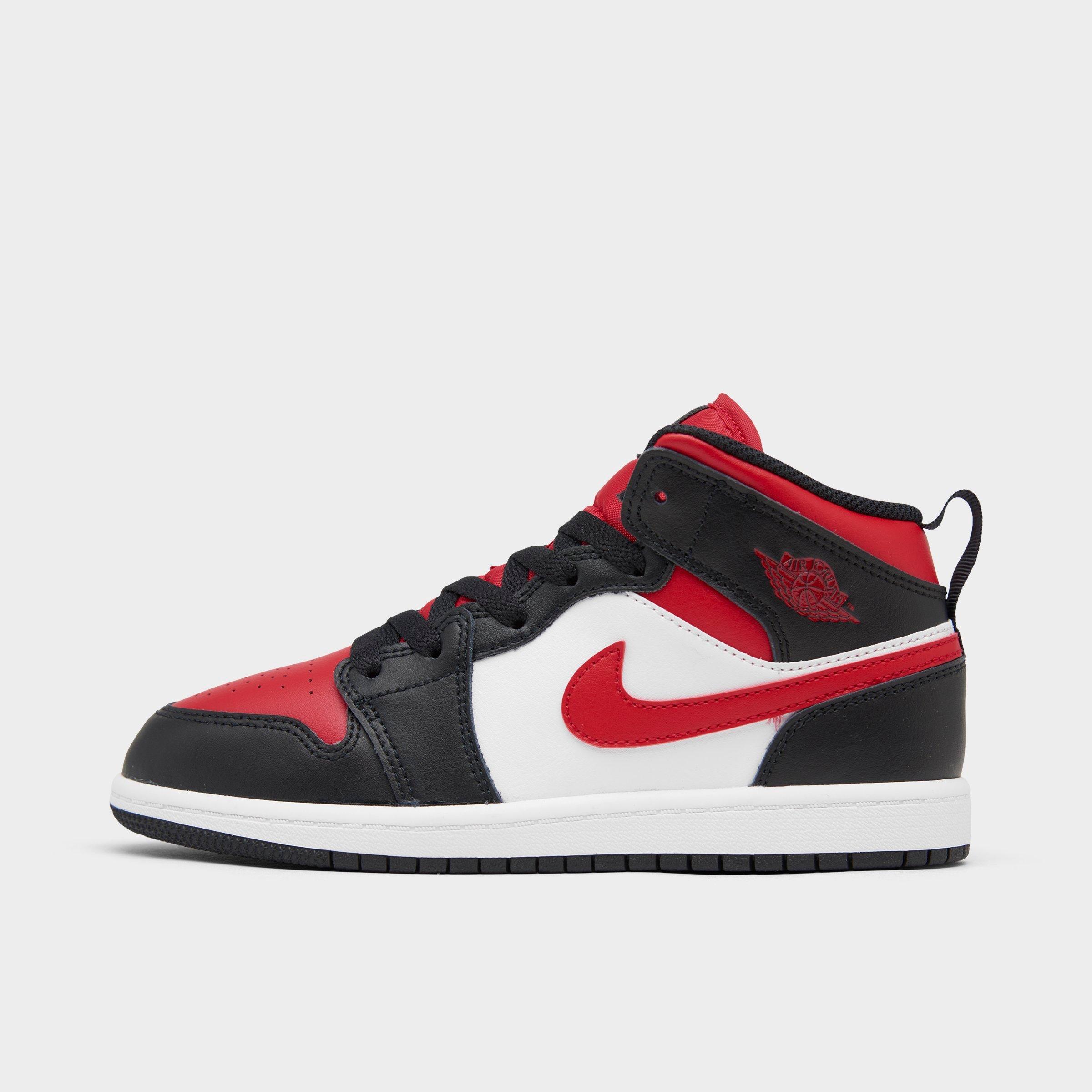 Image of Little Kid s Jordan 1 Mid Black/Fire Red-White (640734 079) - 12