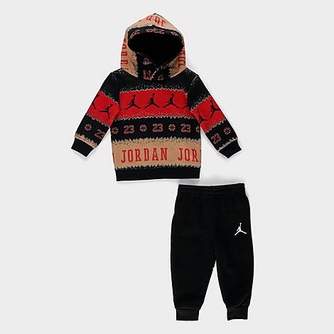 Nike Babies' Jordan Infant Essentials Holiday Pullover Hoodie And Jogger Pants Set Is Imported. Size 24m Fleece In Black/red/tan