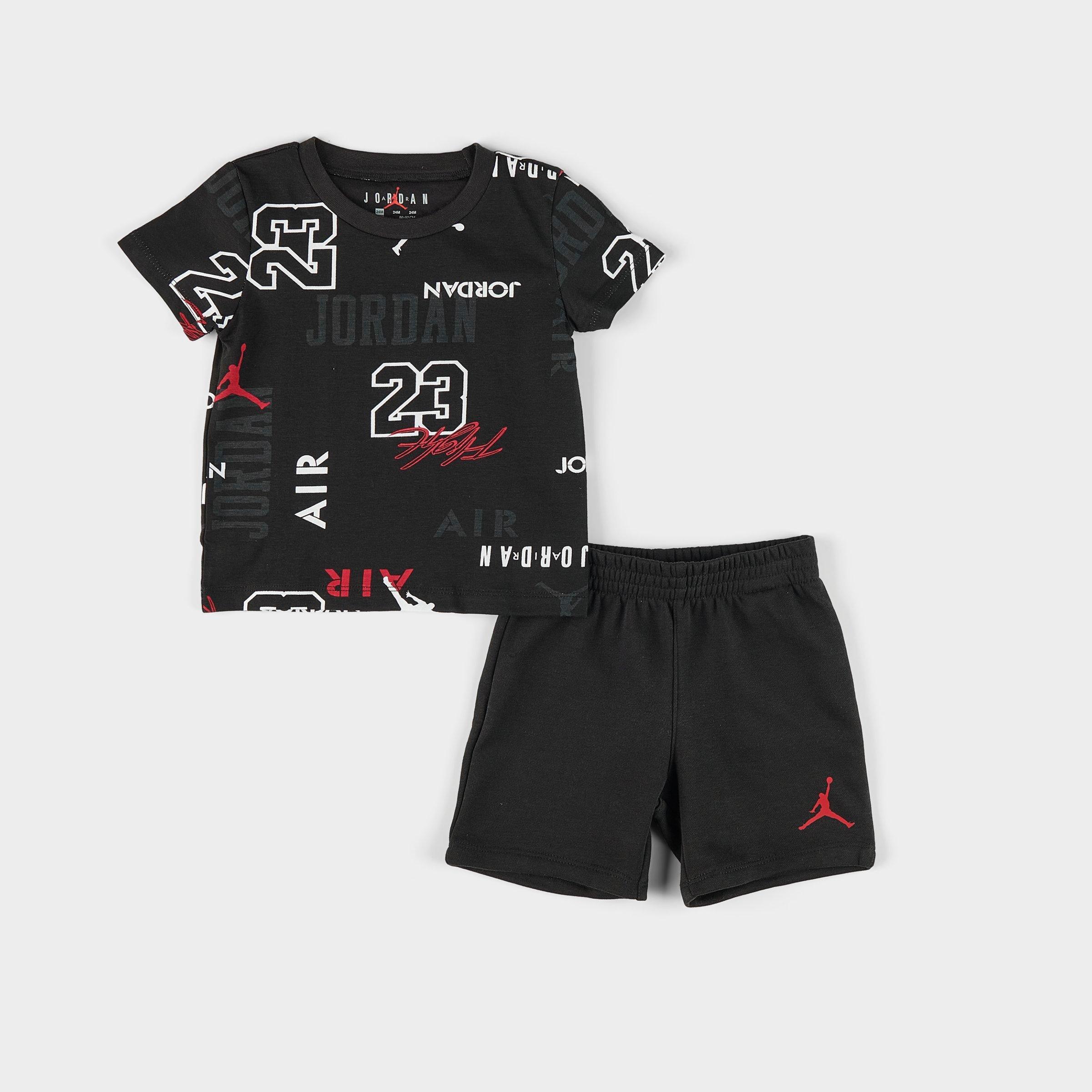 Shop Nike Jordan Infant Allover Print T-shirt And Shorts Set In Black