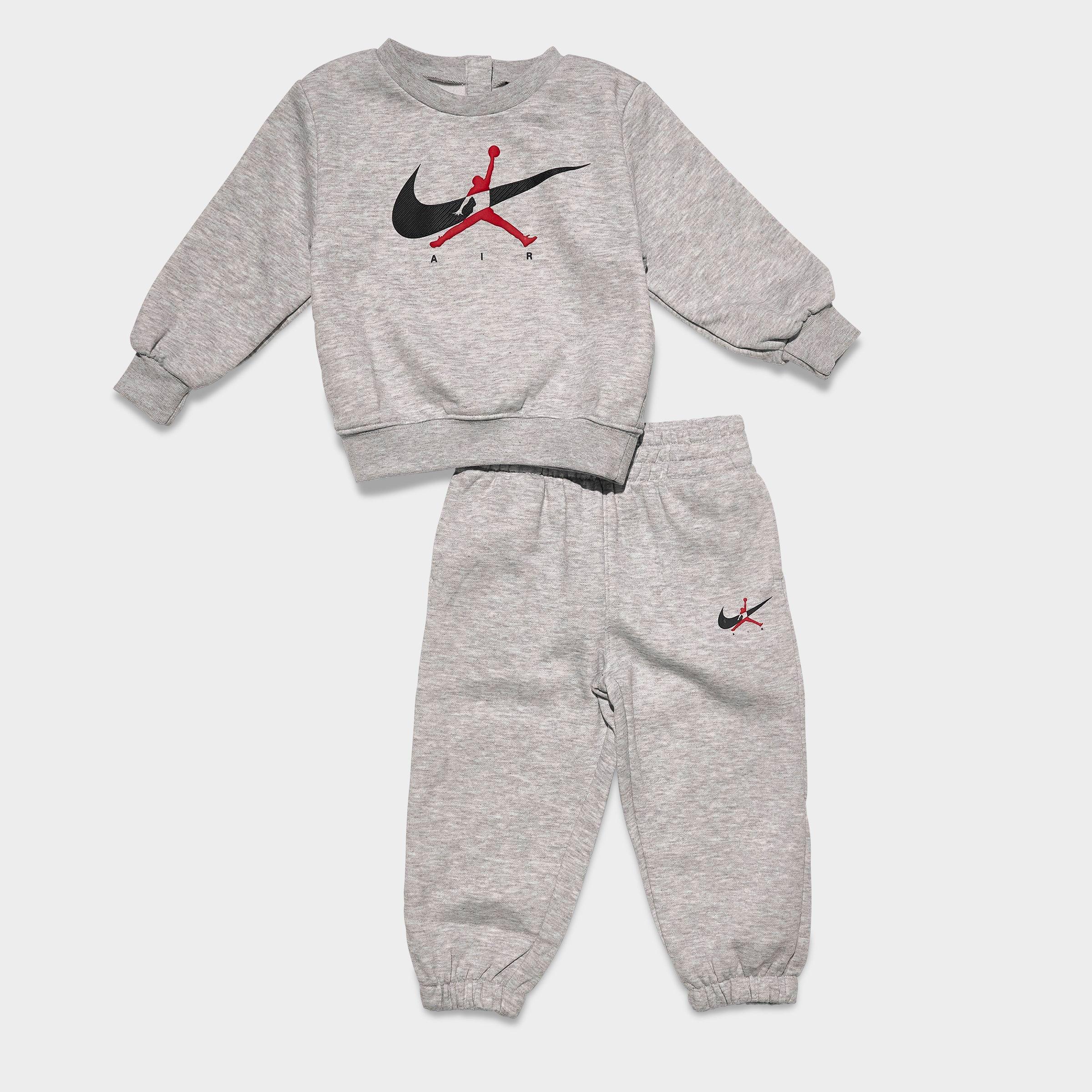 Jordan Infant Jumpman Swoosh Crewneck Sweatshirt and Jogger Pants Set in Light Grey Heather Size: 12M