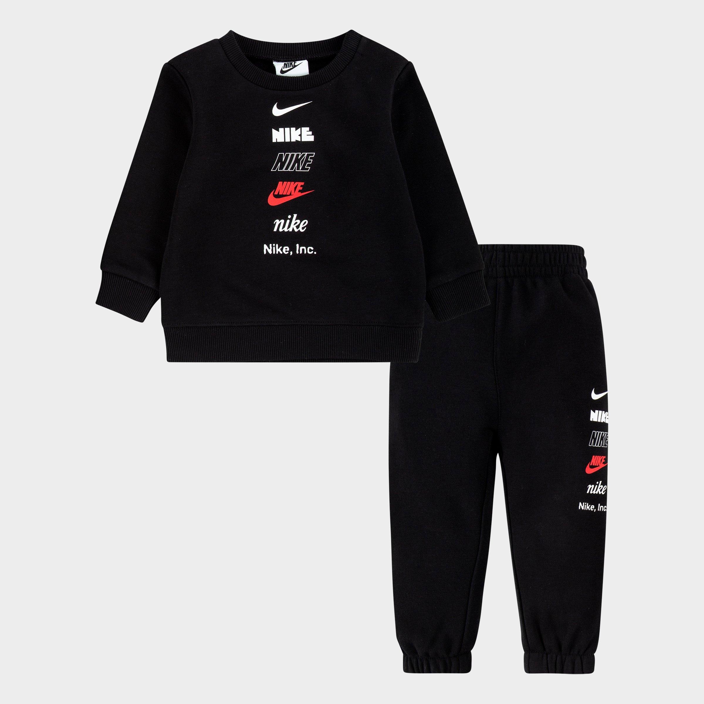 Nike Babies'  Infant Multi Logo Crewneck Sweatshirt And Jogger Pants Set In Black
