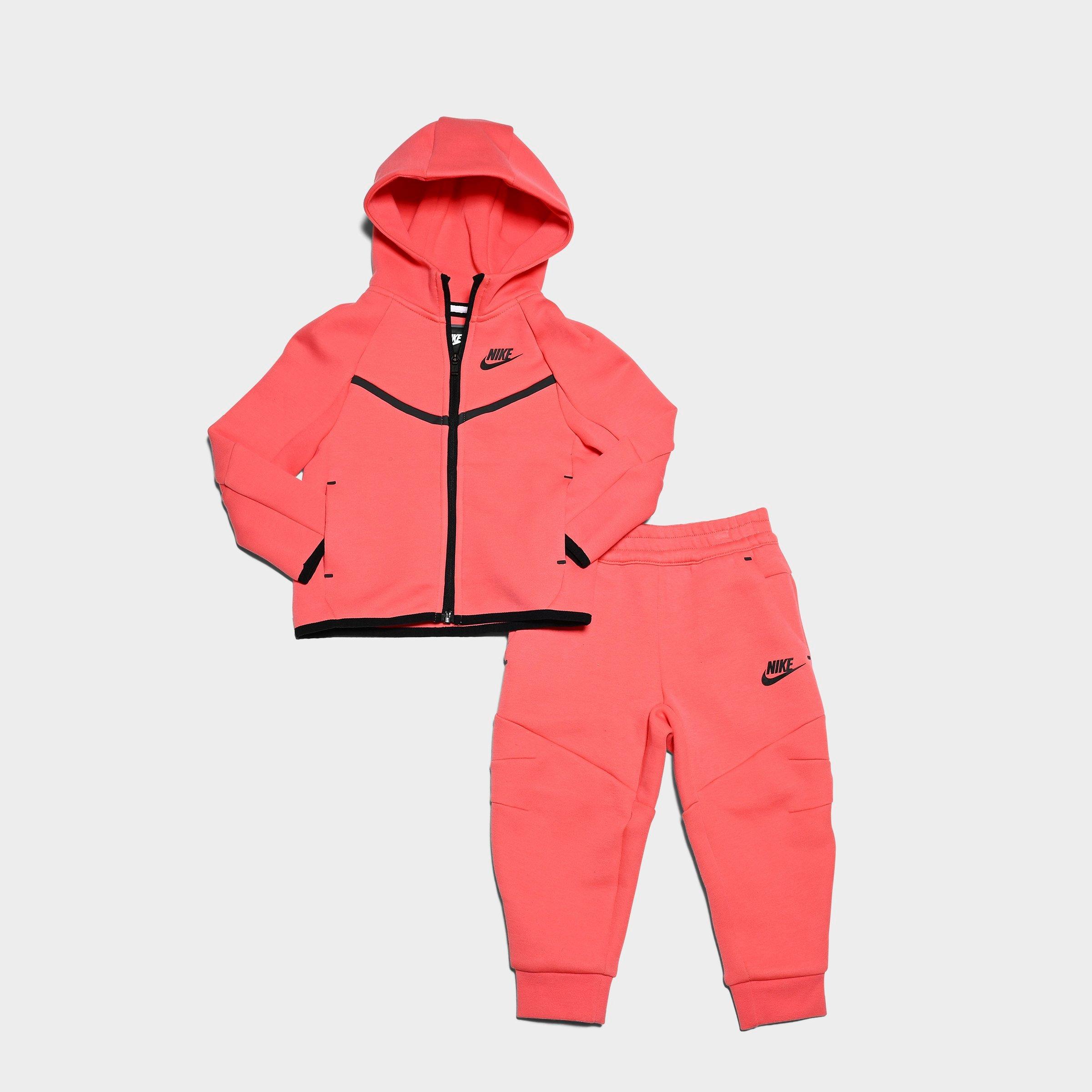 Nike Girls' Infant Sportswear Tech Fleece Full-Zip Hoodie and Jogger Pants Set in Pink/Magic Ember Size 18 M Cotton/Polyester/Fleece