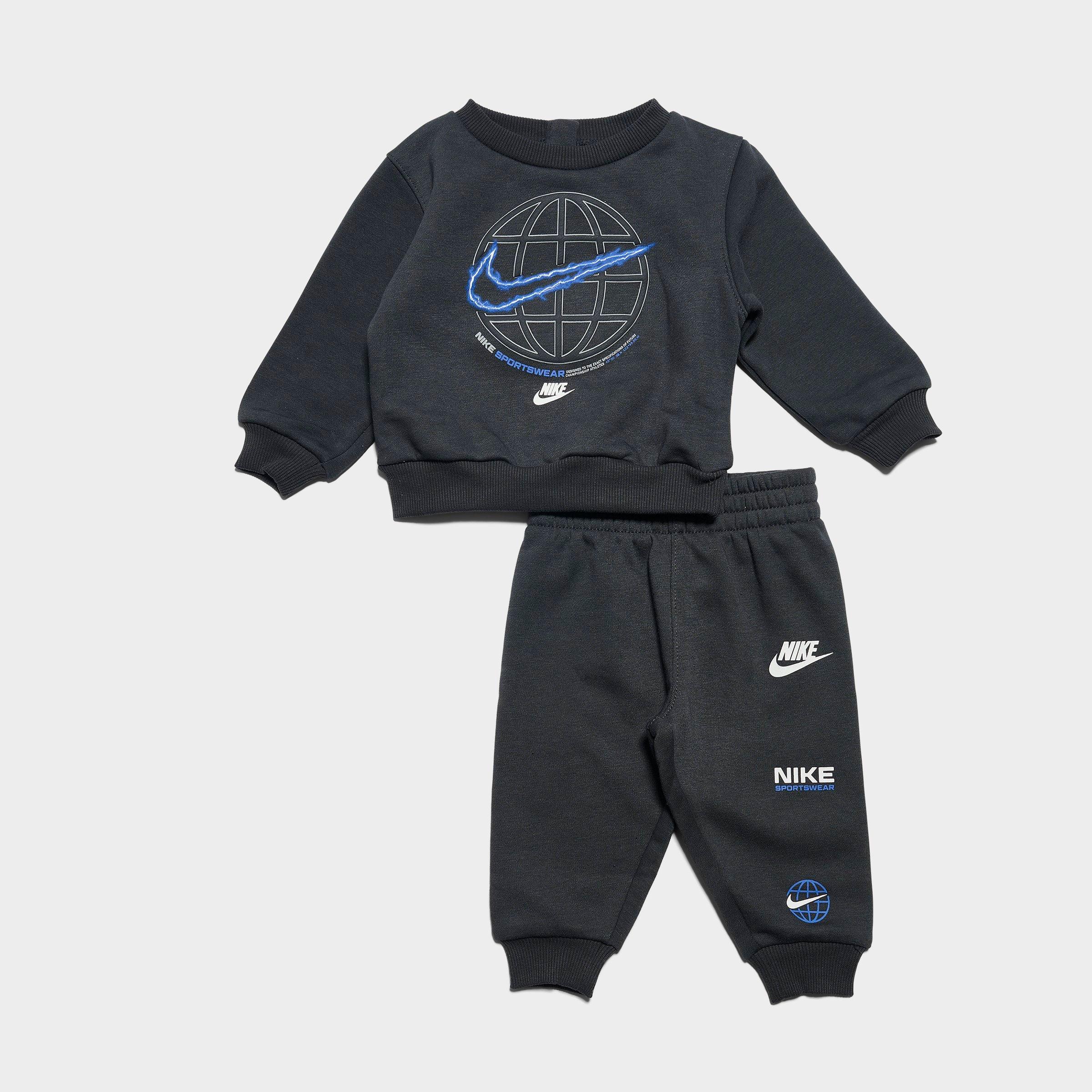 Nike Infant Globe Crewneck Sweatshirt and Jogger Pants Set in Dark Smoke Grey Size: 12M