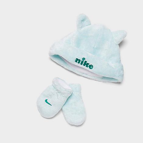 Nike Babies'  Infant Track Pack Ears Beanie Hat And Mittens Set In Summit White