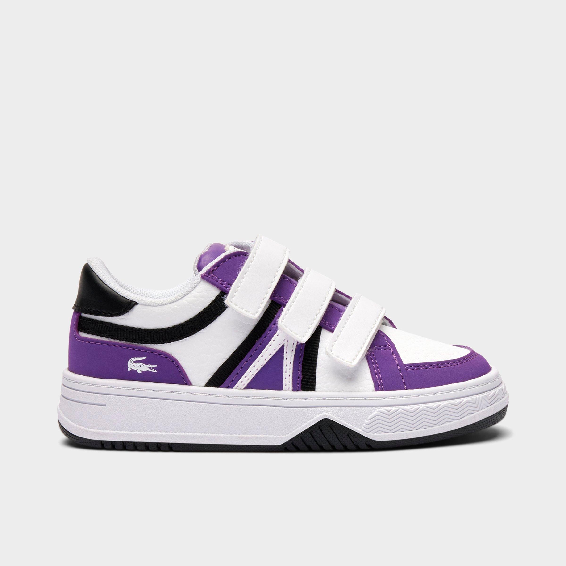 Lacoste Kids Toddler L001 Hook-and-Loop Casual Shoes in White/Dark Purple/Black Size: 4.0