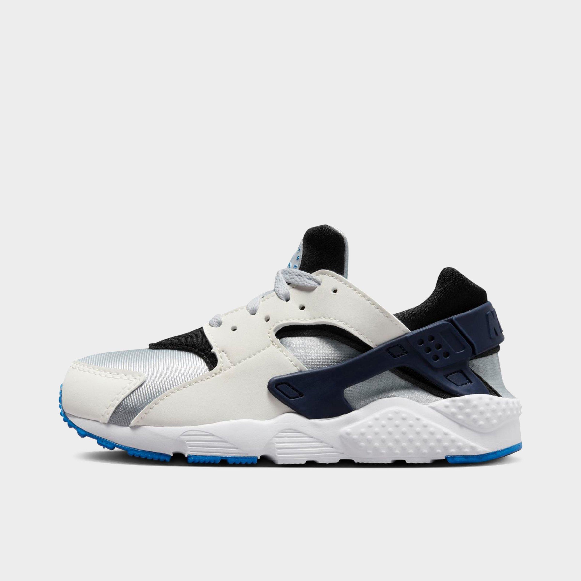 Nike Little Kids' Huarache Run Casual Shoes In Summit White/pure Platinum/black/deep Royal Blue