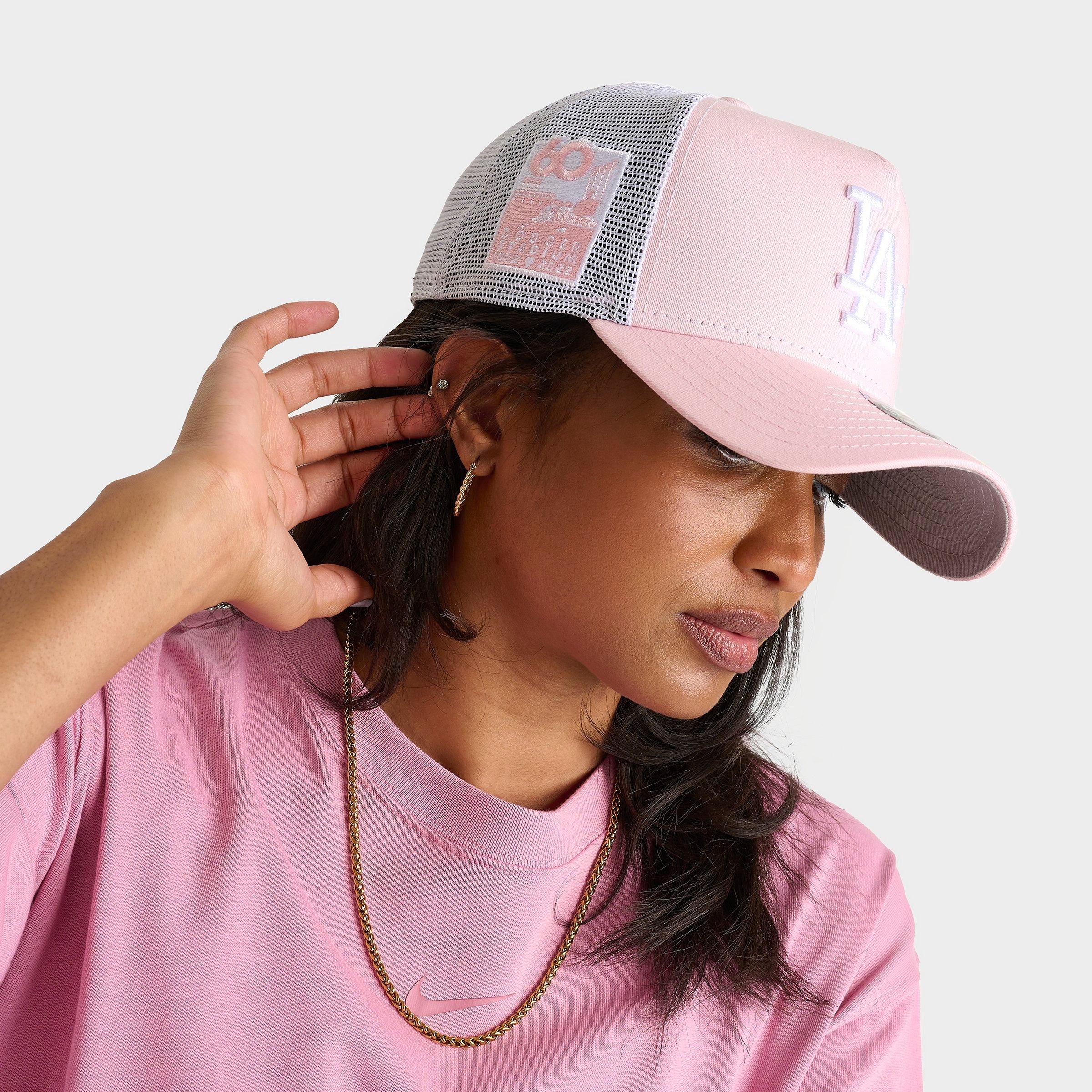 New Era Los Angeles Dodgers MLB Stadium Trucker 9FORTY Snapback Hat in Pink/White
