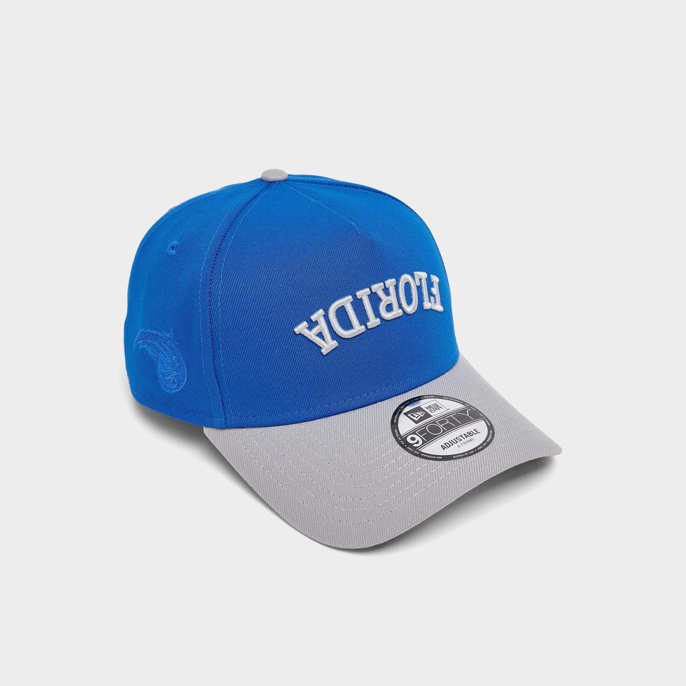 New Era Orlando Magic NBA 9FORTY Upside Down Wordmark A-Frame Adjustable Back Hat in Blue/Grey