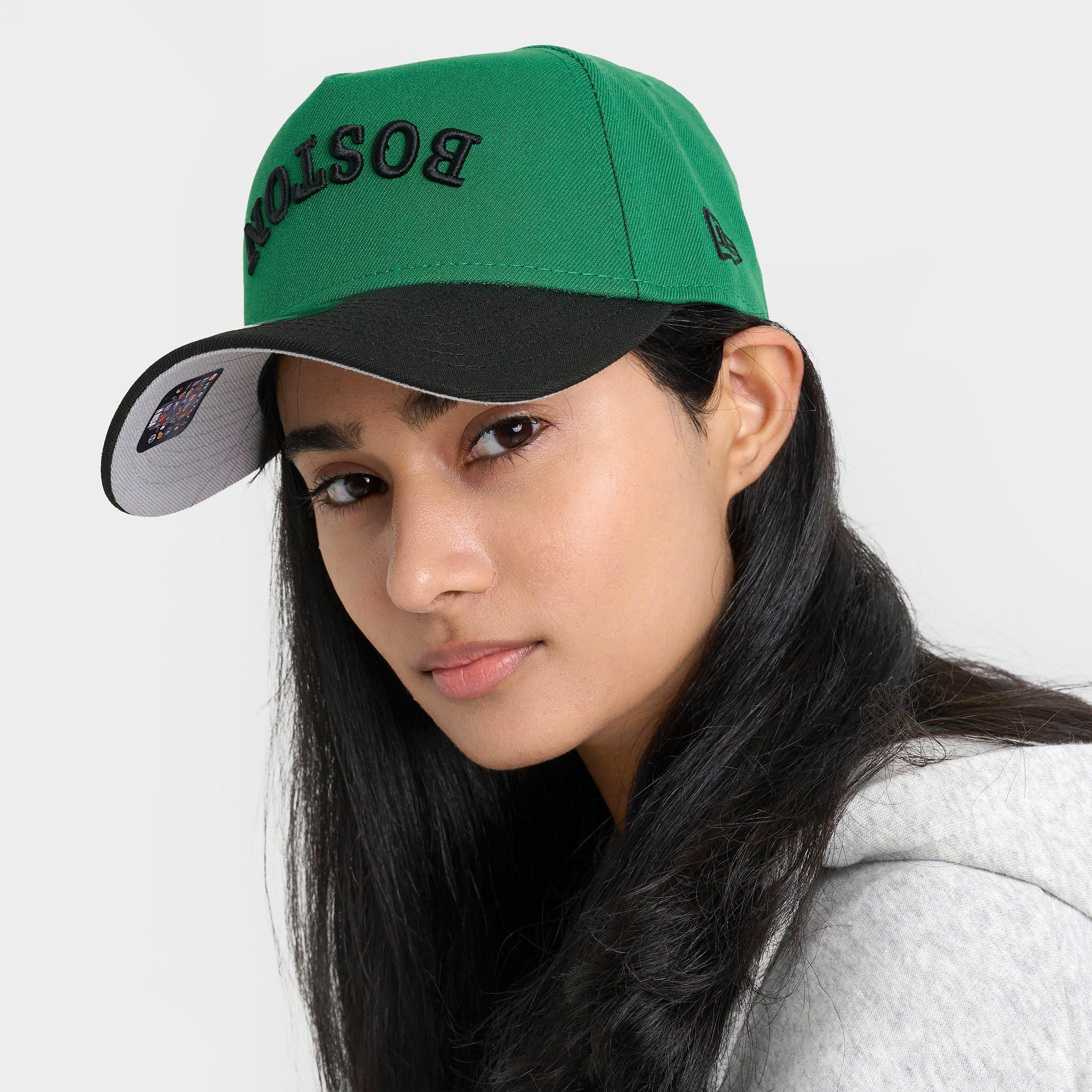 New Era Boston Celtics NBA 9FORTY Upside Down Wordmark A-Frame Adjustable Back Hat in Green/Black