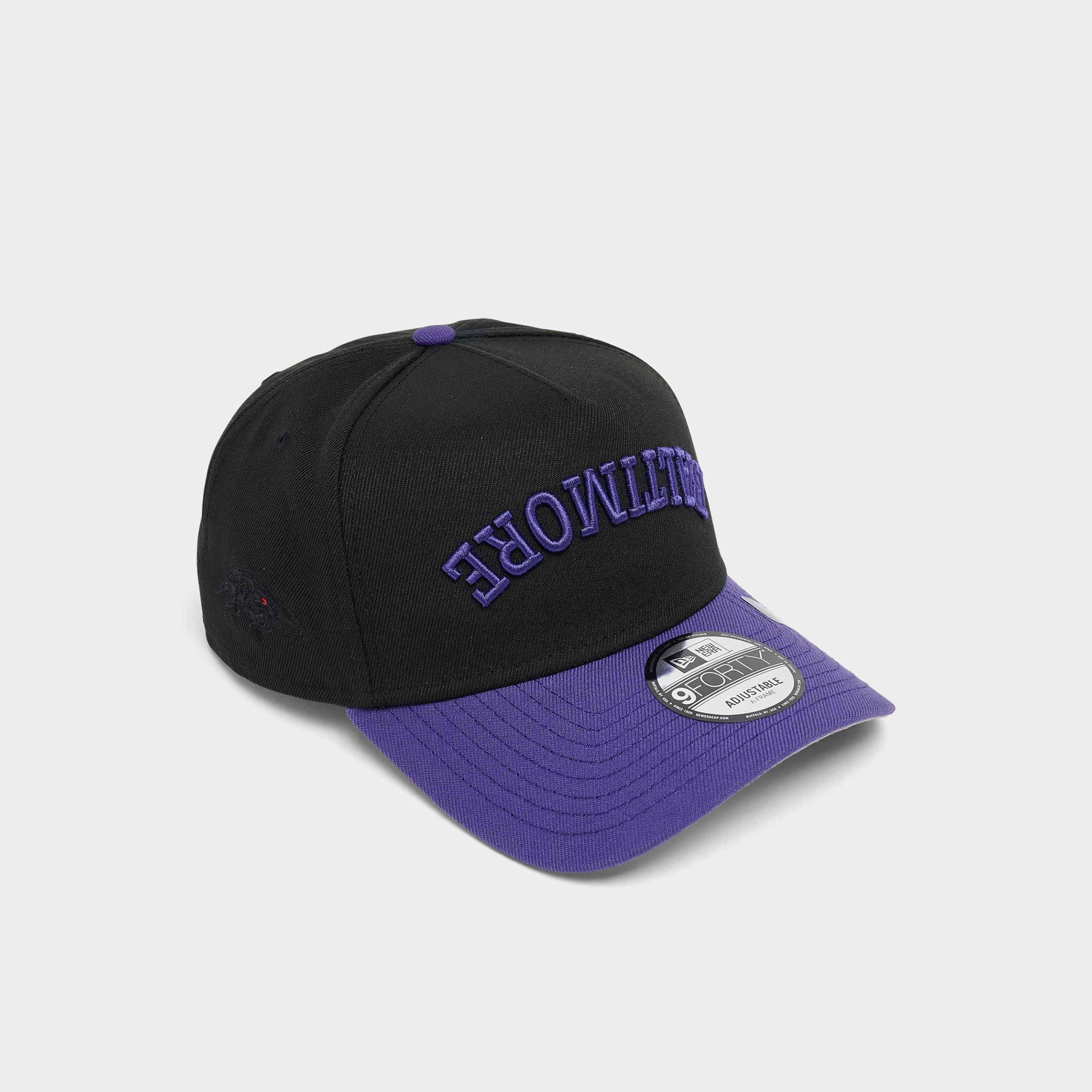 New Era Baltimore Ravens NFL 9FORTY Upside Down Wordmark A-Frame Adjustable Back Hat in Black/Purple