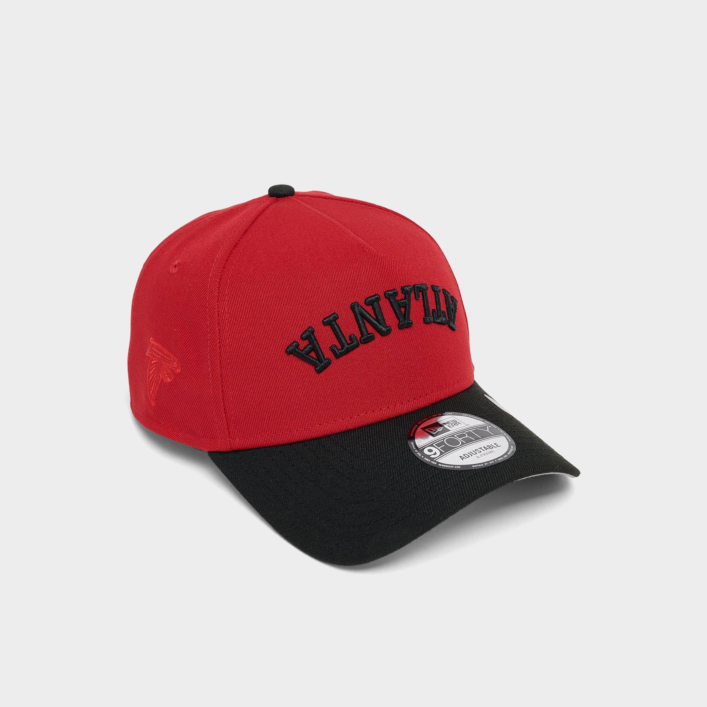 New Era Atlanta Falcons NFL 9FORTY Upside Down Wordmark A-Frame Adjustable Back Hat in Red/Black