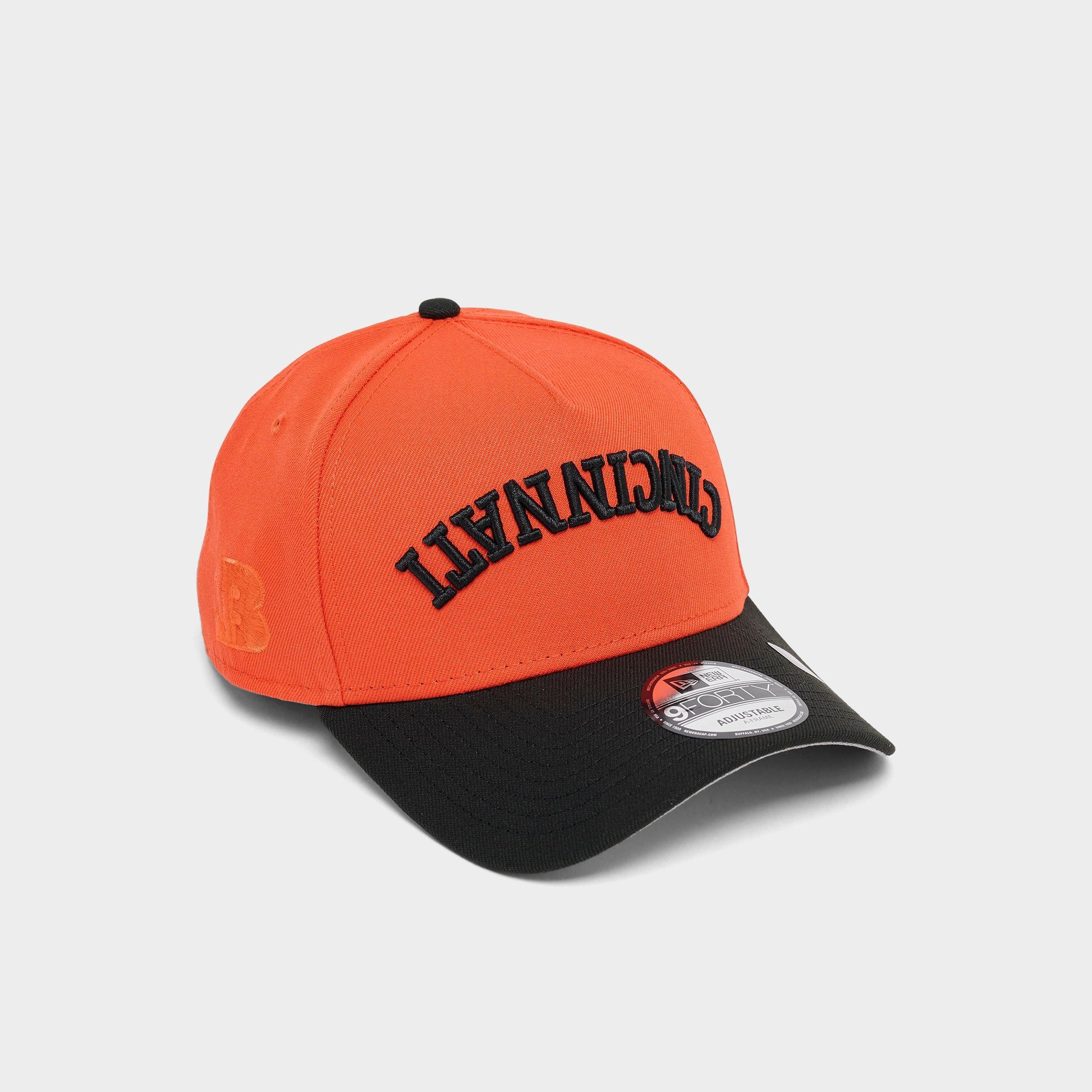 New Era Cincinnati Bengals NFL 9FORTY Upside Down Wordmark A-Frame Adjustable Back Hat in Orange/Black