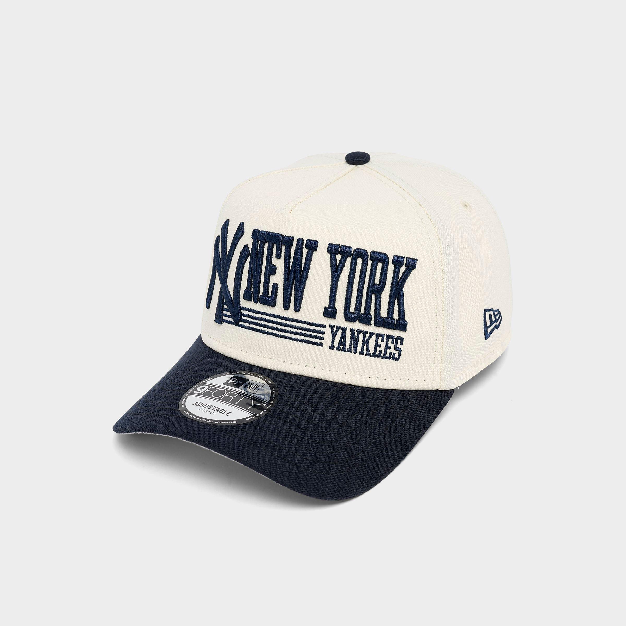 New Era New York Yankees MLB Big Wordmark 9FORTY A-Frame Snapback Hat in Chrome/Navy