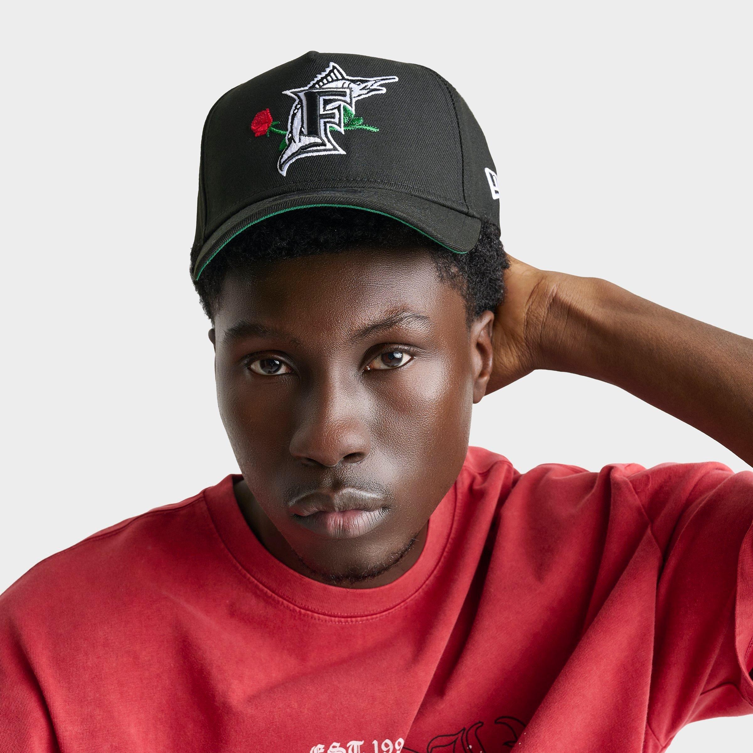 New Era Florida Marlins MLB Flower 9FORTY A-Frame Snapback Hat in Black/White/Red