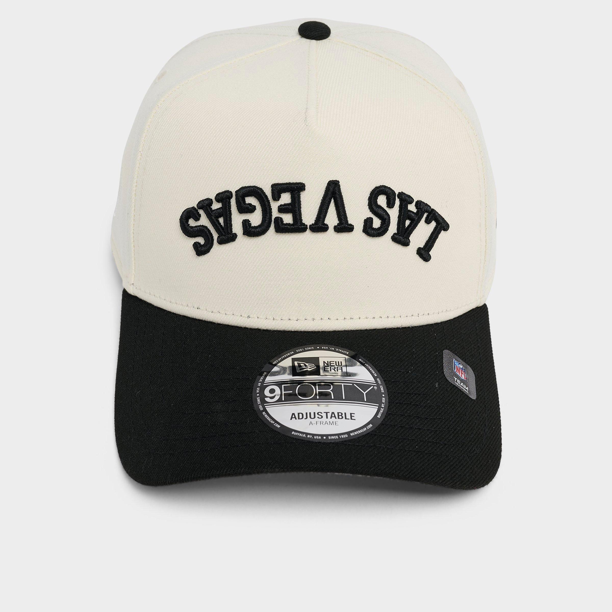 New Era Las Vegas Raiders NFL 9FORTY A-Frame Upside Down Wordmark Snapback Hat in Chrome/Black/Grey