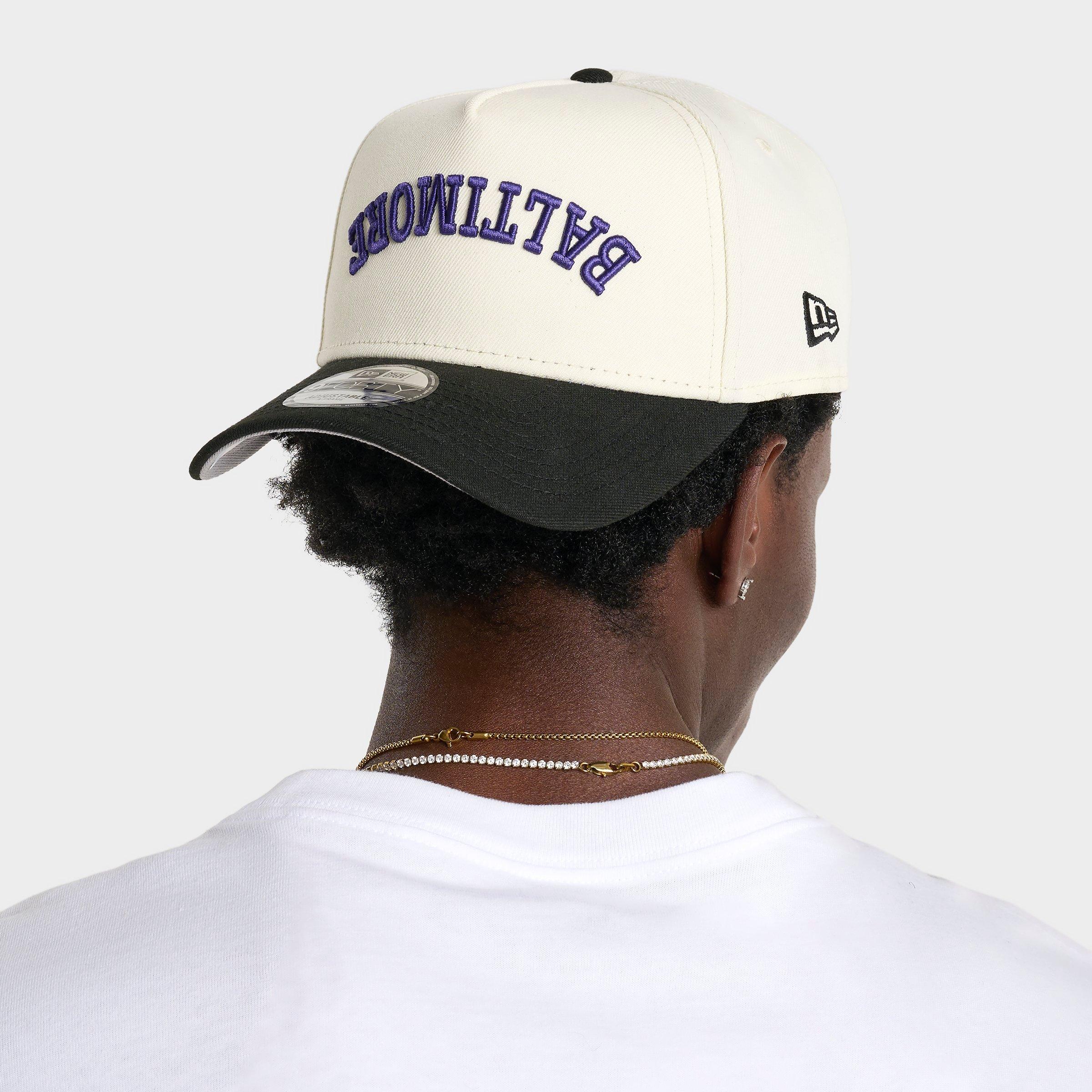 New Era Baltimore Upside Down 9FORTY A-Frame Snapback Hat in Chrome/Black/Purple