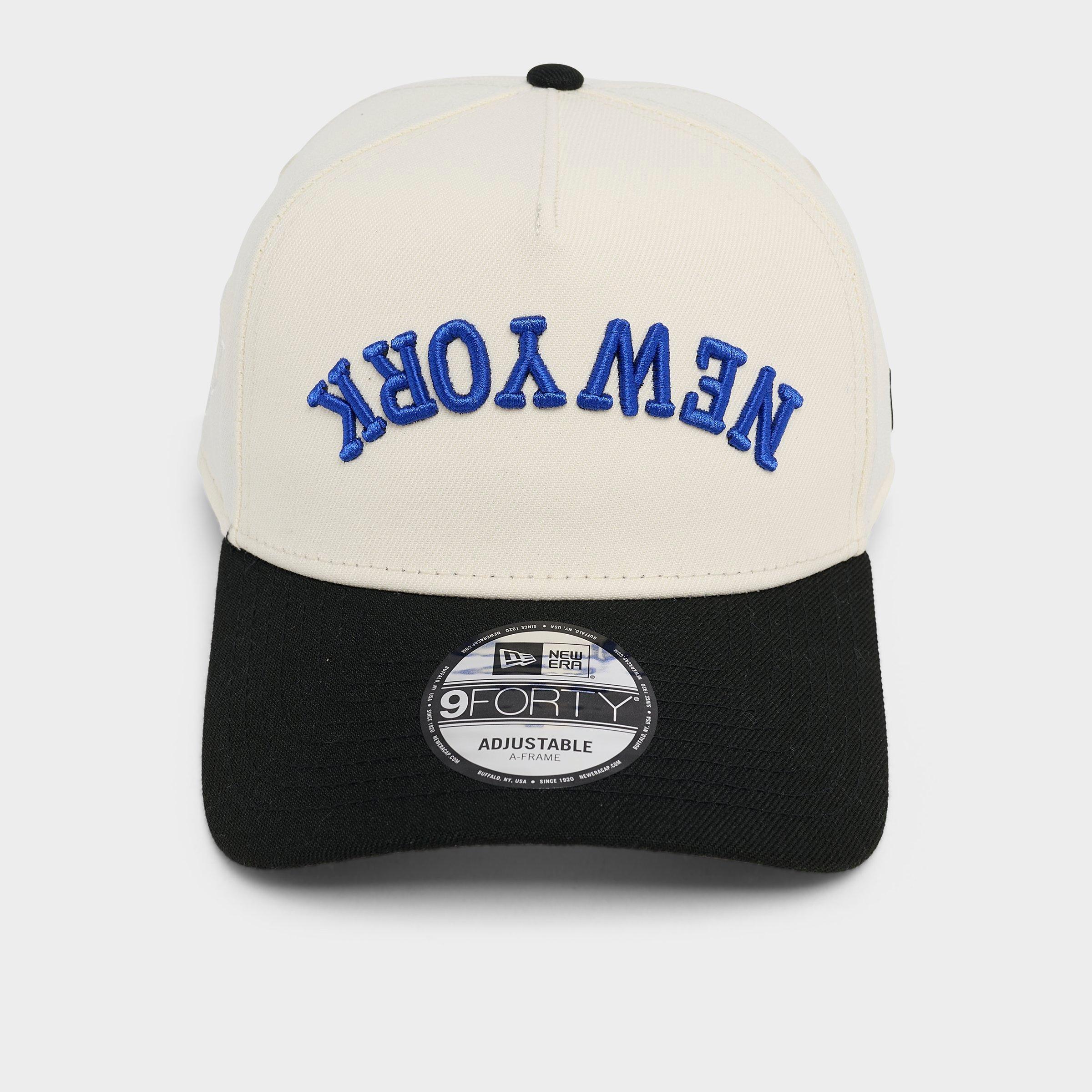 New Era New York Knicks NBA 9FORTY A-Frame Upside Down Wordmark Snapback Hat in Chrome/Black/Blue