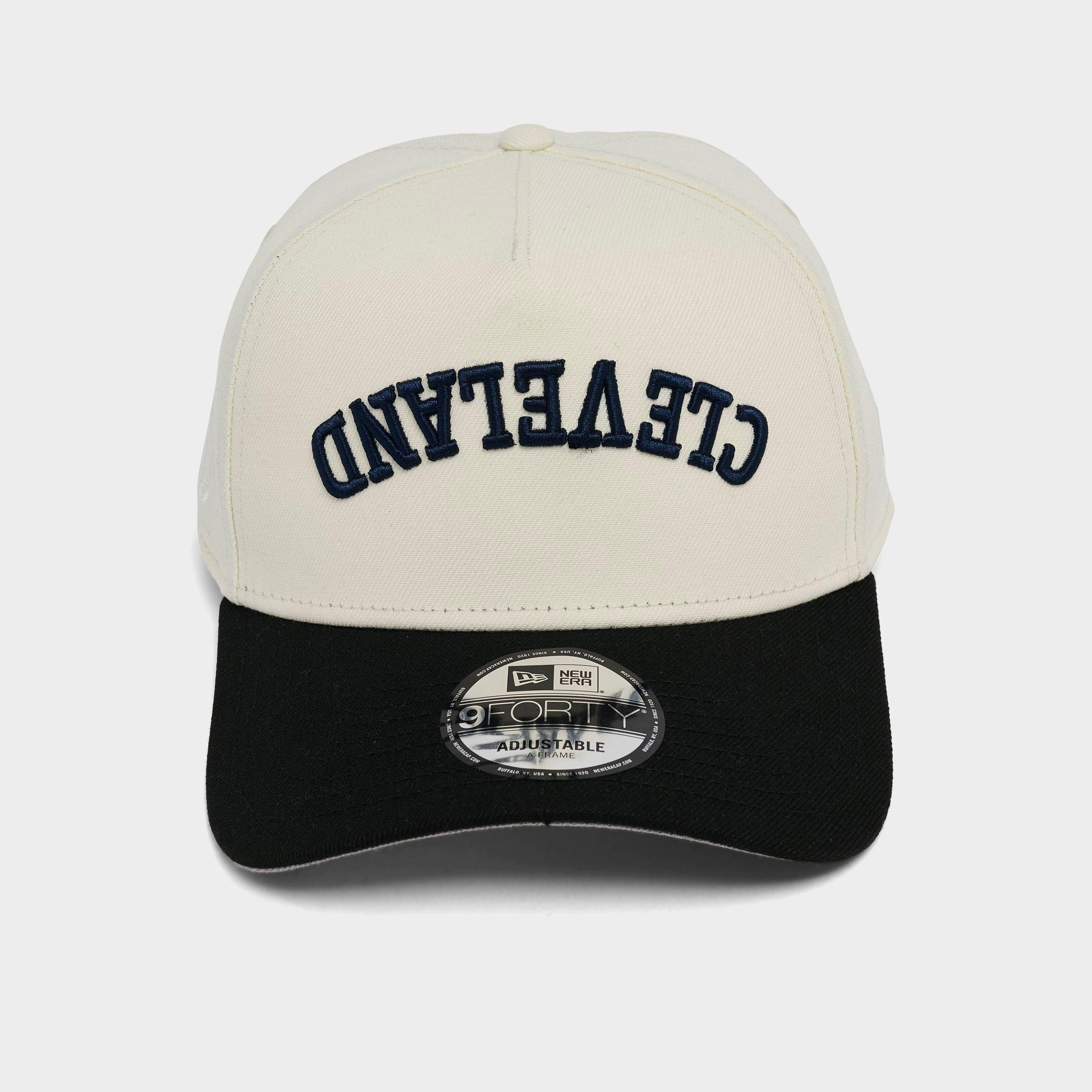 New Era Cleveland Guardians MLB 9FORTY A-Frame Upside Down Wordmark Snapback Hat in Chrome/Black