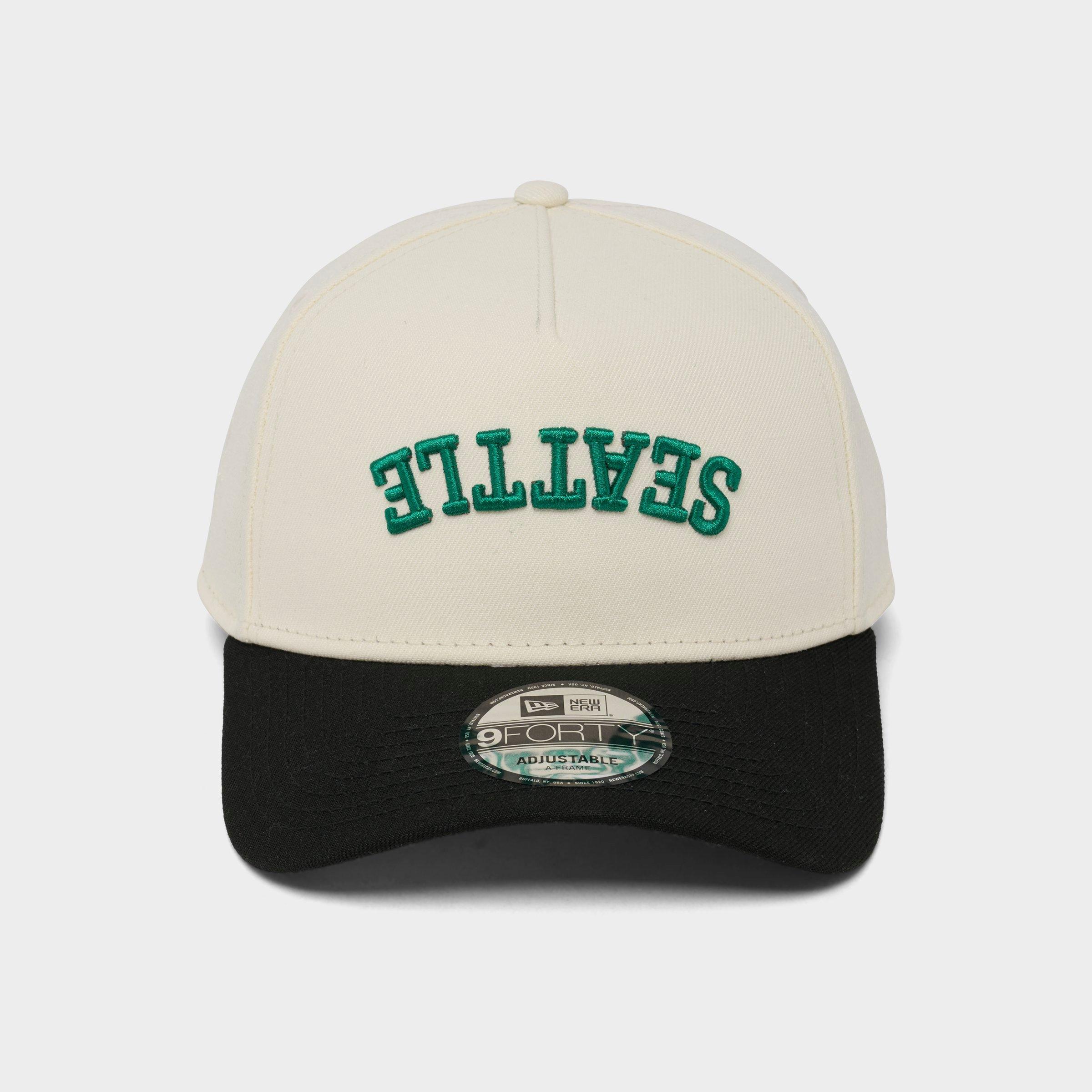 New Era Seattle Mariners MLB Upside Down Wordmark 9FORTY A-Frame Snapback Hat in Chrome/Black/Teal