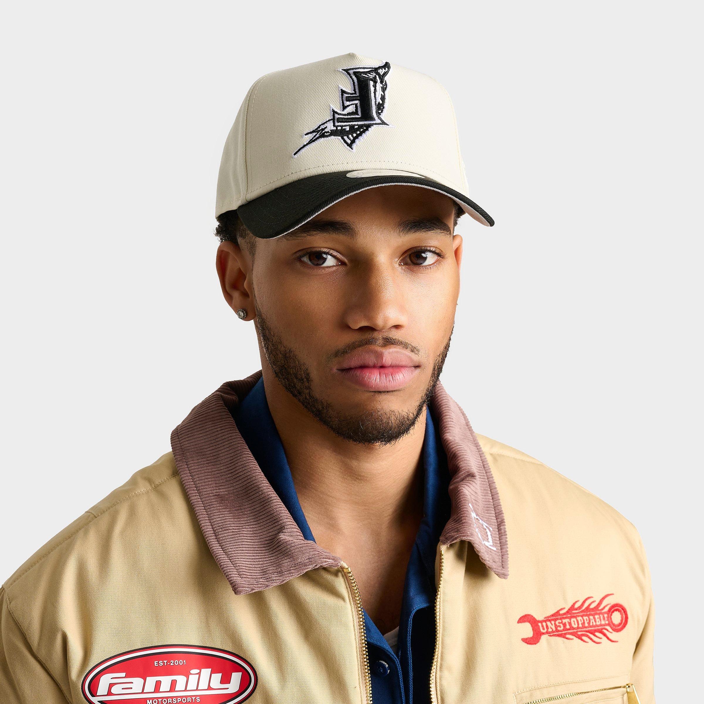 New Era Florida Marlins MLB Upside Down 9FORTY A-Frame Snapback Hat in Chrome/Black