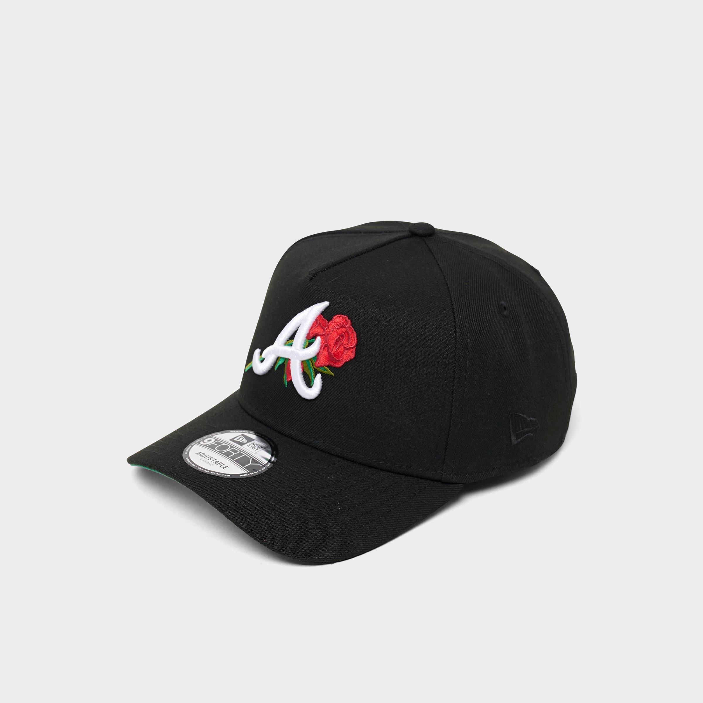 New Era Atlanta Braves MLB Rose 9FORTY A-Frame Snapback Hat in Black/White/Red
