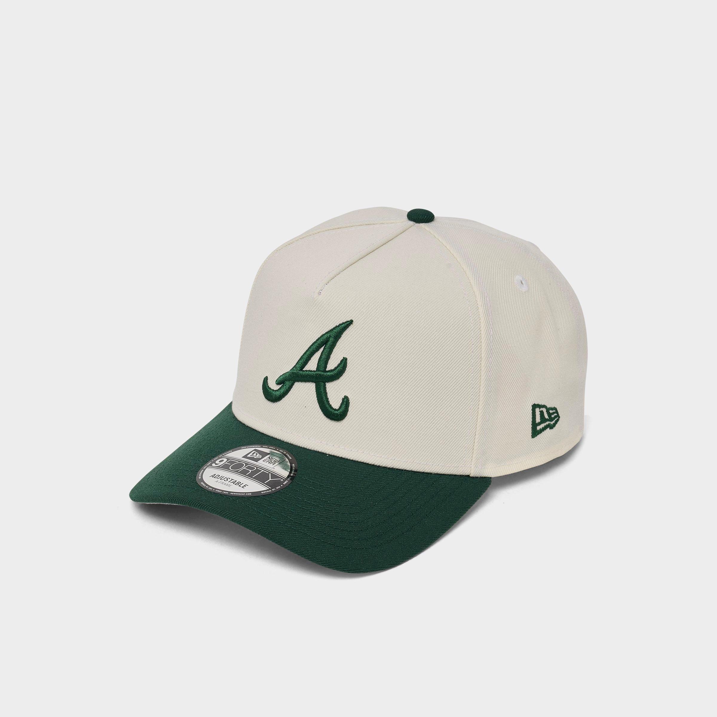 New Era Atlanta Braves MLB Dark Green 9FORTY A-Frame Snapback Hat in Chrome/Dark Green