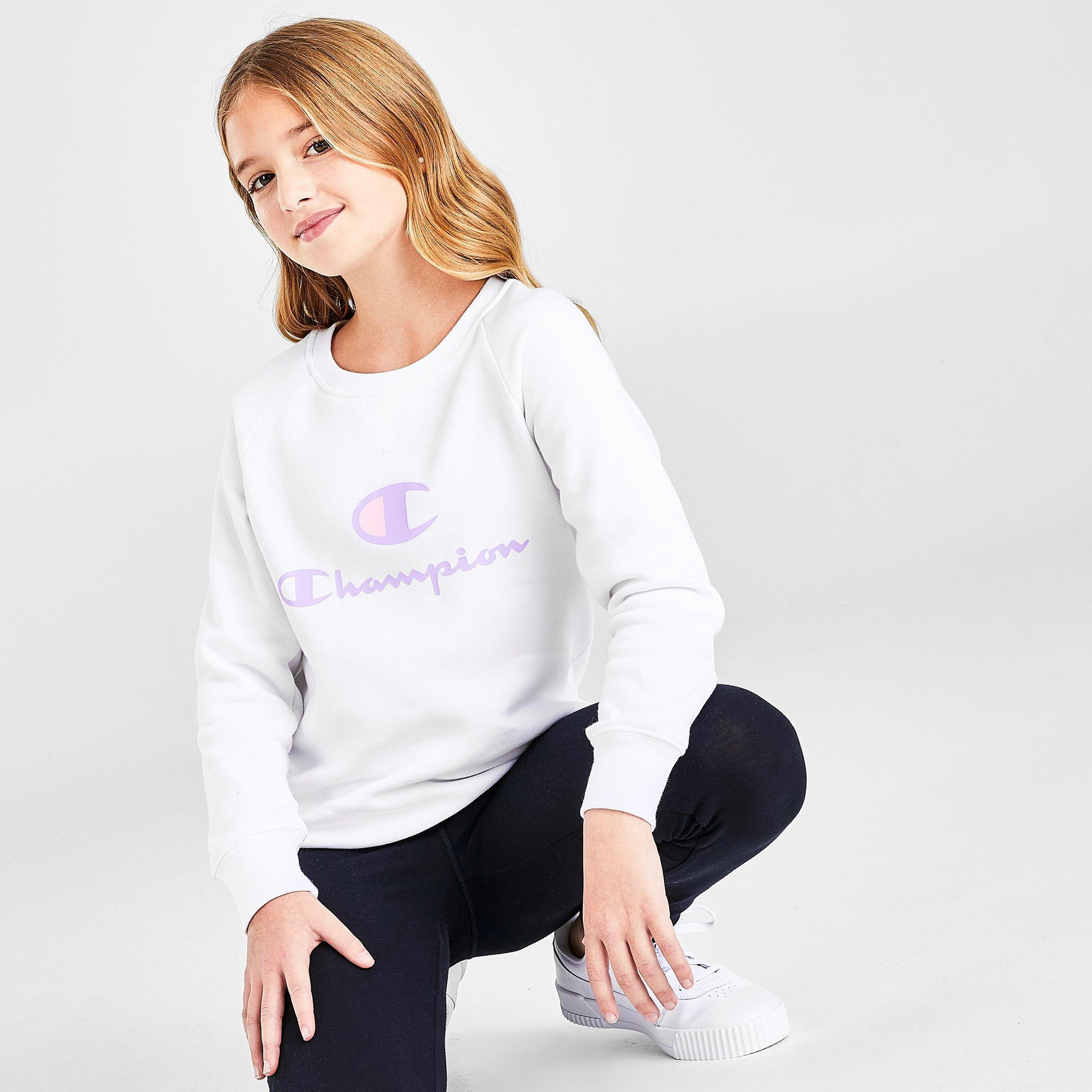 Shop Girls' Script Crewneck Sweatshirt In White/purple