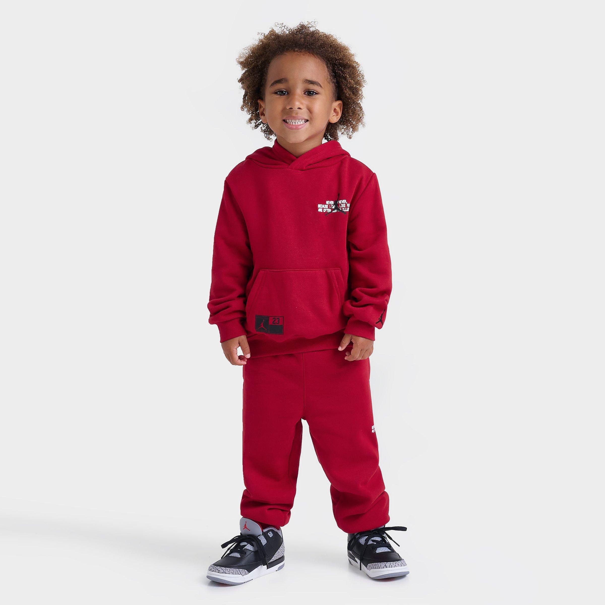 Jordan Kids Toddler Jumpman Stamp Pullover Hoodie and Jogger Pants Set in Gym Red Size: 2T