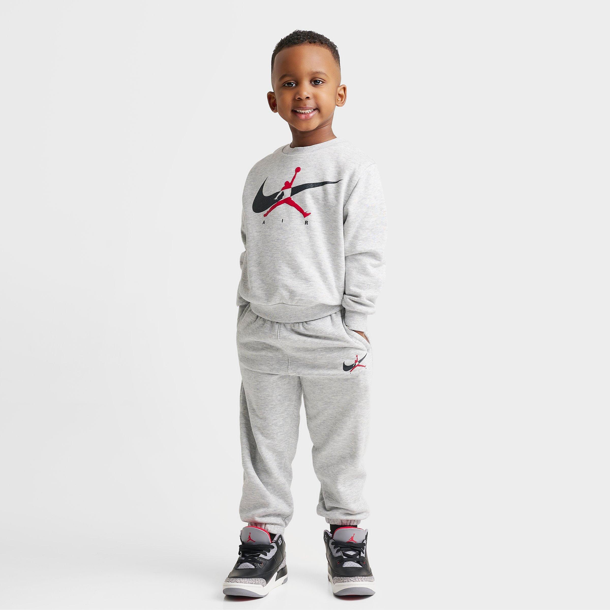 Jordan Kids Toddler Jumpman Swoosh Crewneck Sweatshirt and Jogger Pants Set in Light Grey Heather Size: 2T