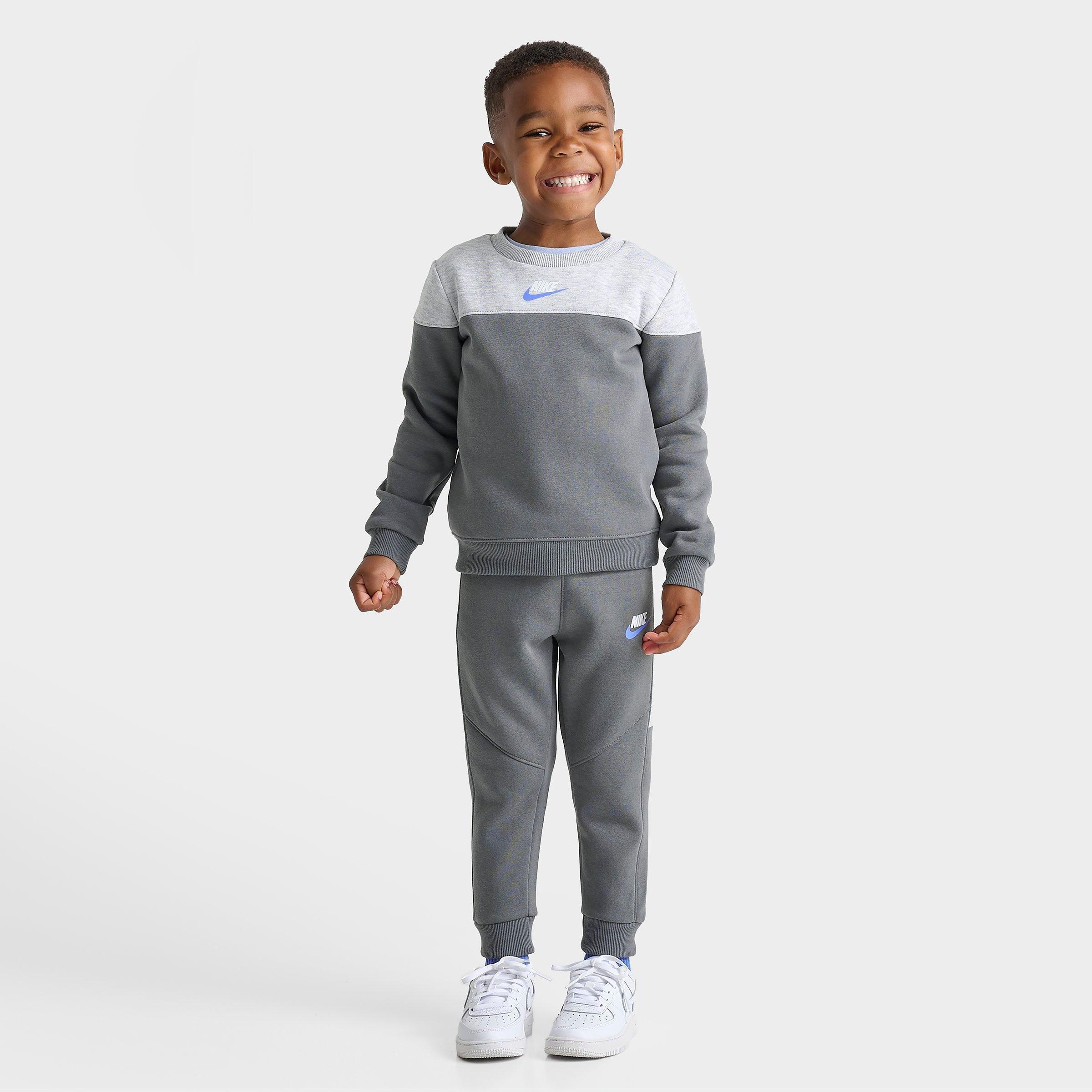 Nike Kids Toddler Colorblock Futura Crewneck Sweatshirt and Jogger Pants Set in Smoke Grey Size: 2T