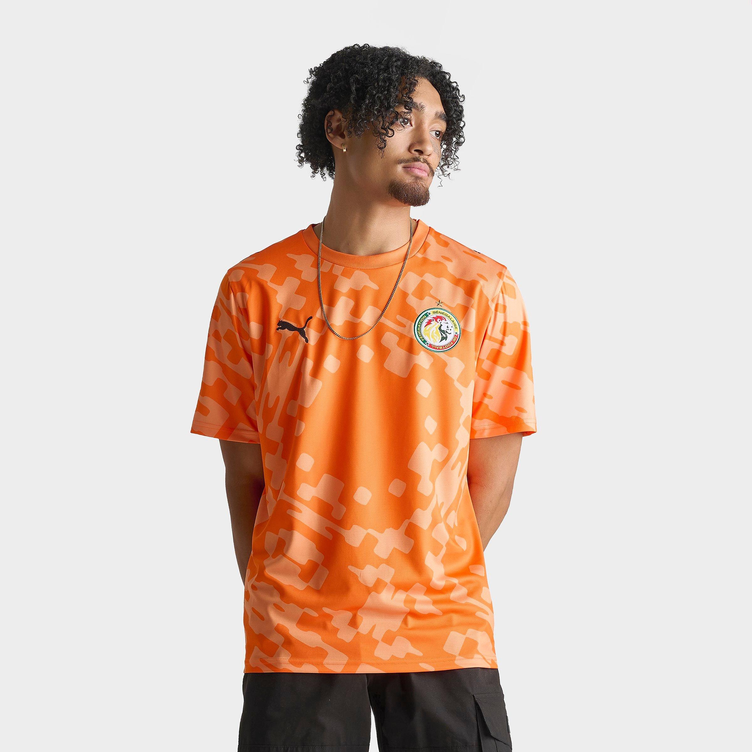 Men's Puma x Salehe Bembury Senegal Short-Sleeve Goalkeeper Soccer Jersey in Vermillion/Orange Glo Size: 2XL