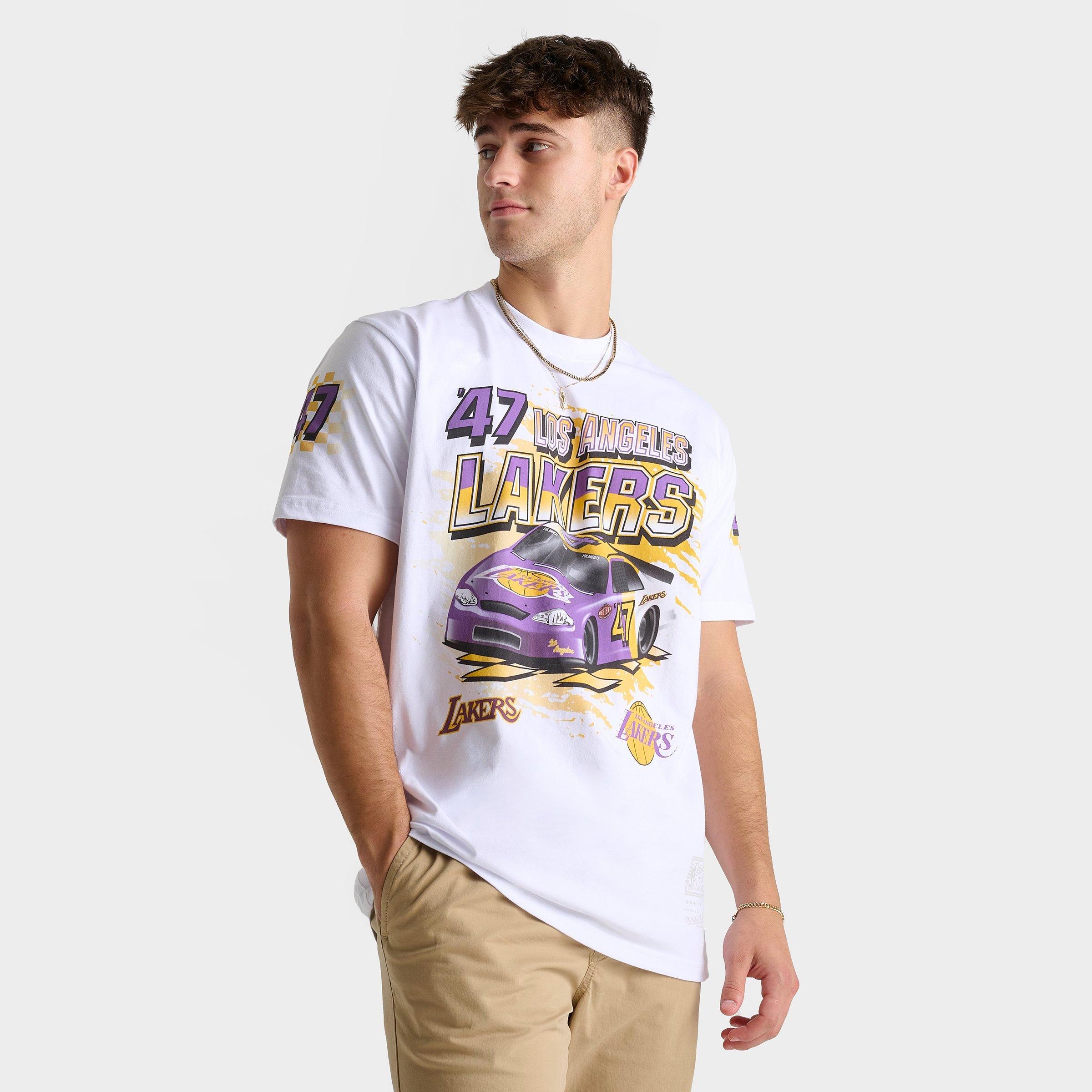 Mitchell And Ness Men's Los Angeles Lakers NBA Speedway Graphic T-Shirt in White/White Size Medium 100% Cotton