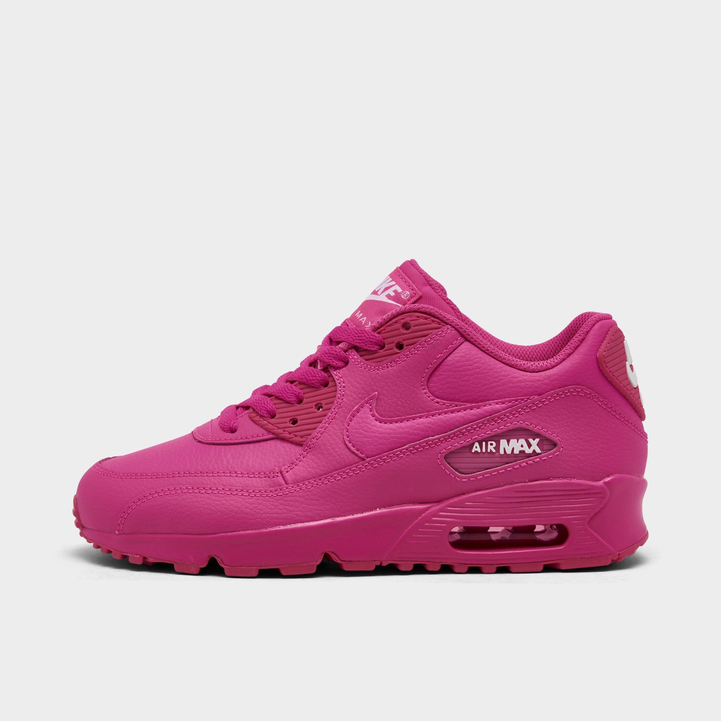 Nike Girls' Big Kids Air Max 90 Leather Casual Shoes in Laser Fuchsia/White Size: 3.5