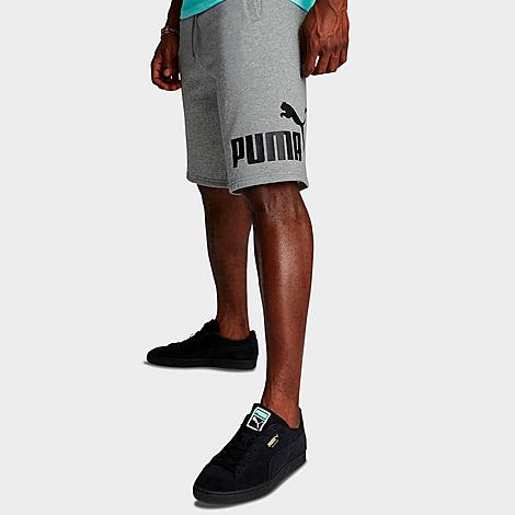 Shop Puma Men's Fleece Big Logo Shorts In Medium Grey Heather