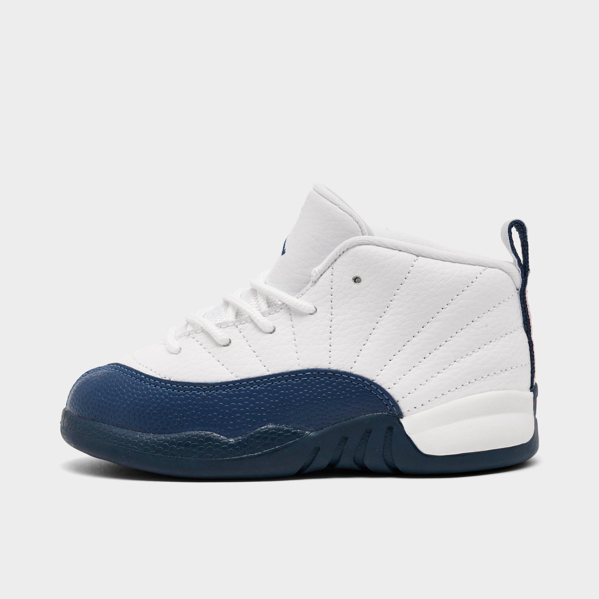 Jordan Kids Toddler Air Retro 12 Basketball Shoes in White/French Blue/Metallic Silver Size: 4