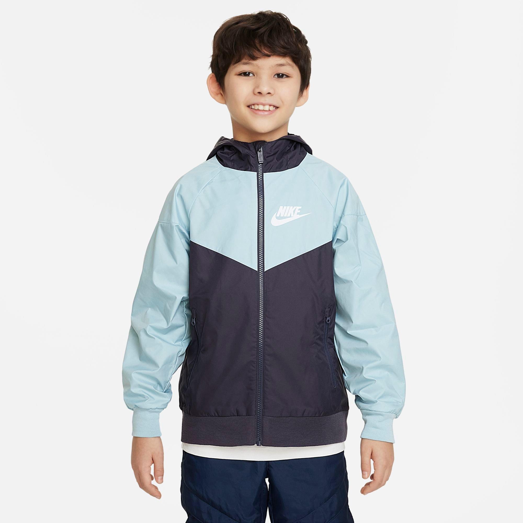 Nike Windrunner Water Resistant Hooded Jacket In Gridiron/ocean Bliss/ocean Bliss/white