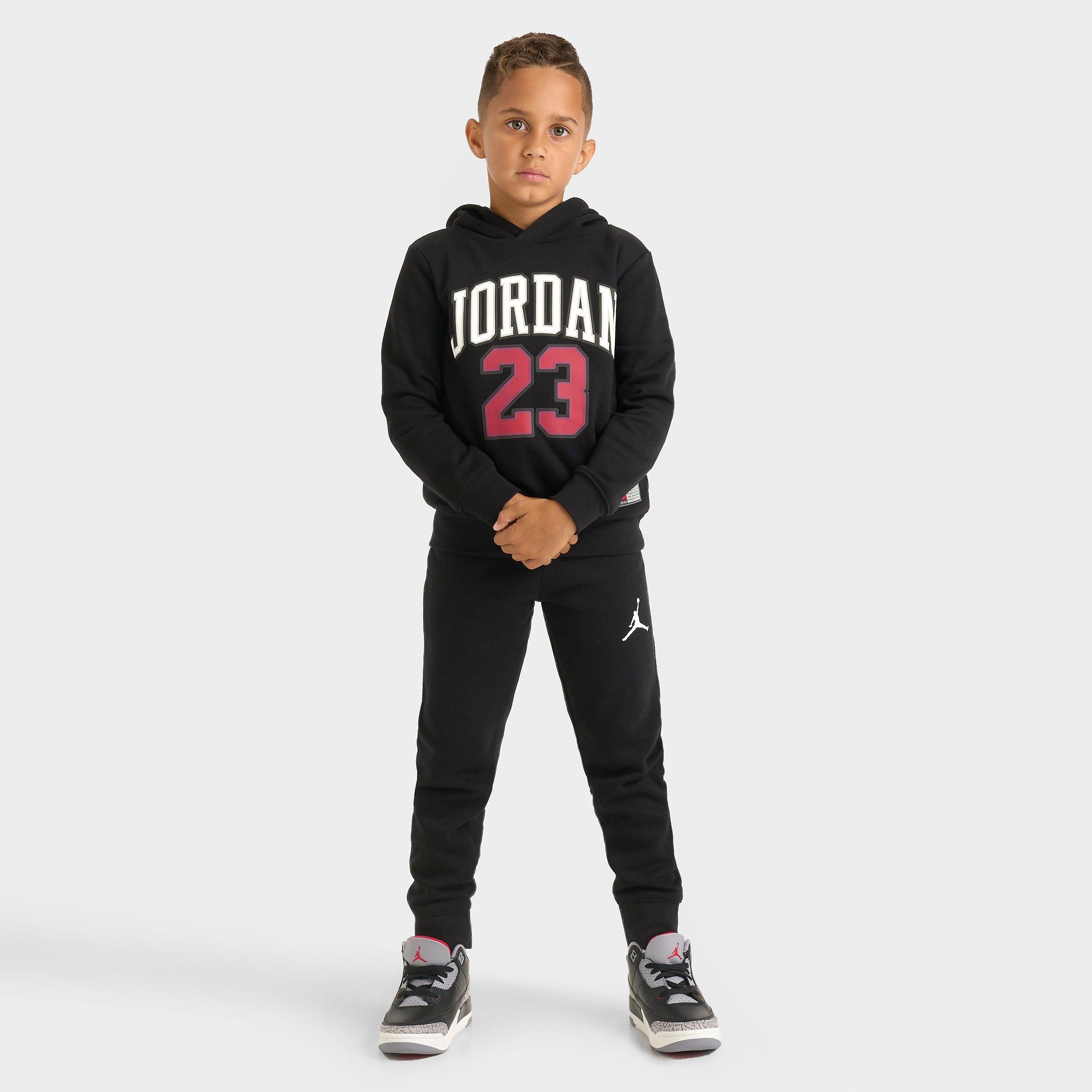 Jordan Little Kids Jersey Hoodie and Jogger Pants Set in Black Size: 4.0
