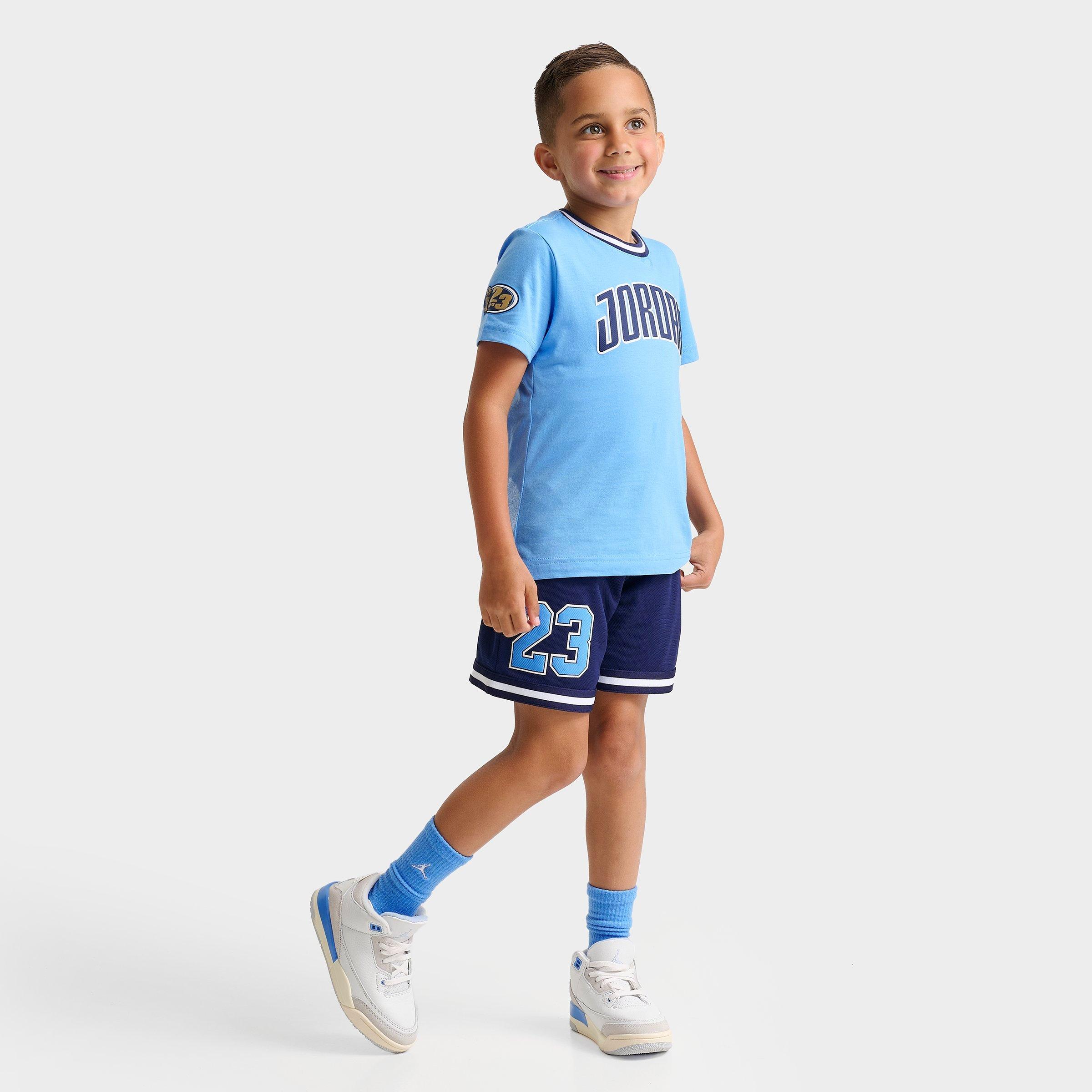 Jordan Little Kids Playoff T-Shirt and Mesh Shorts Set in University Blue/Midnight Navy Size: 4.0