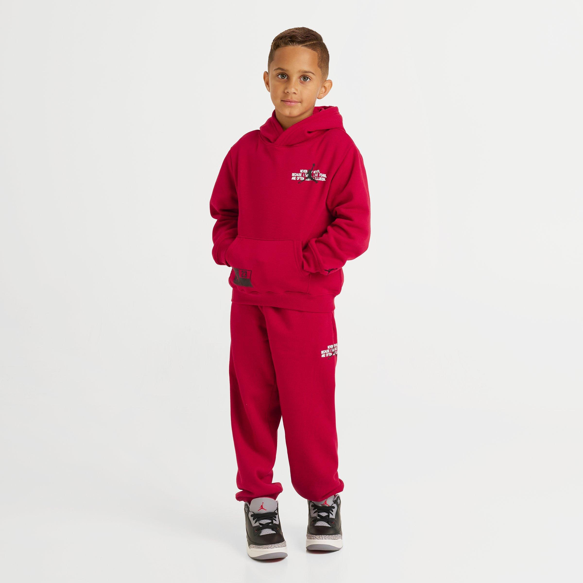 Jordan Little Kids Jumpman Stamp Pullover Hoodie and Jogger Pants Set in Gym Red Size: 4
