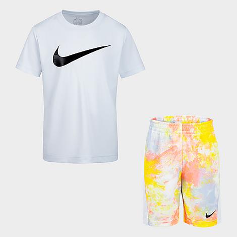 Nike Boys' Little Kids' Sportswear T-shirt And Tie-dye Shorts Set Size 4 Knit In White/multi