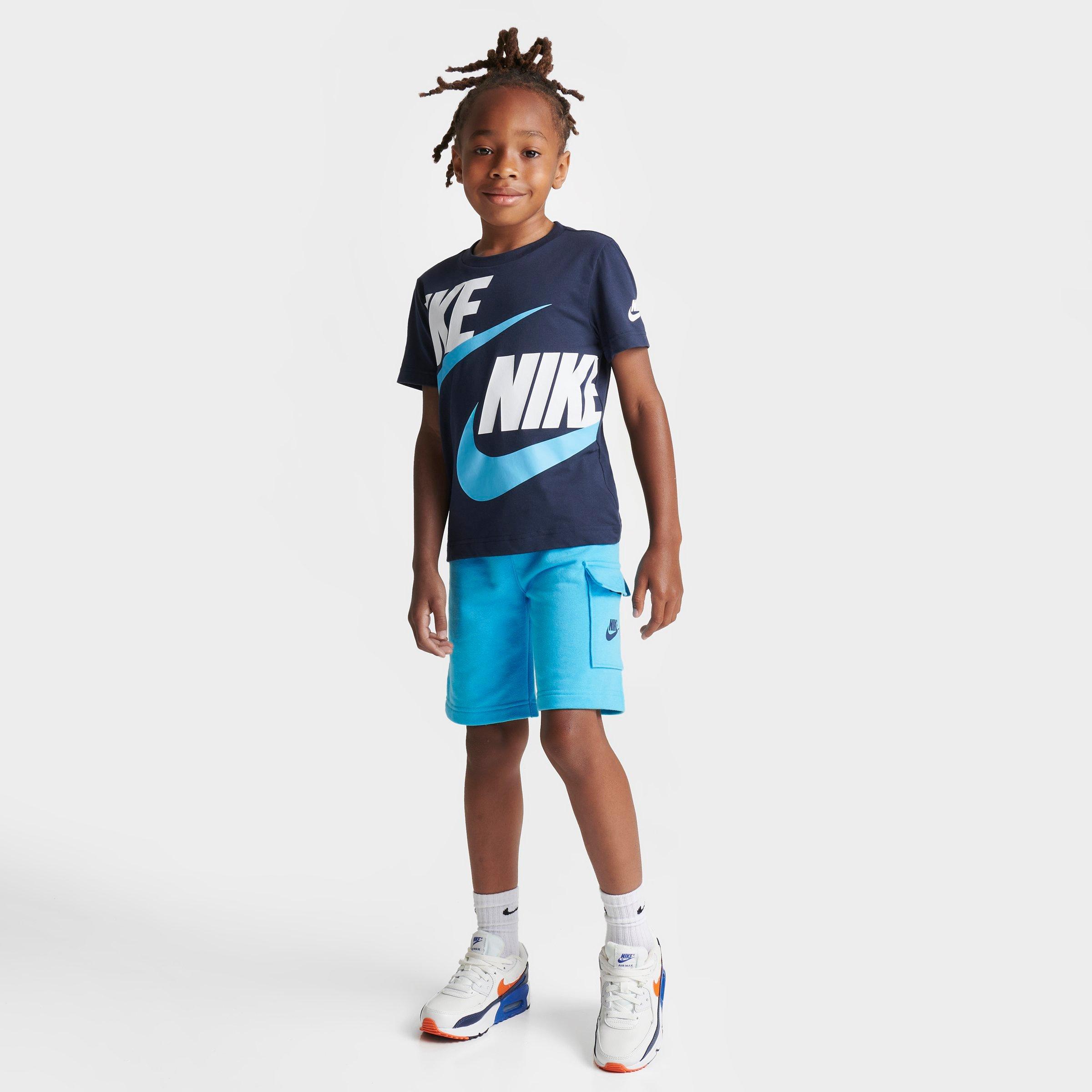 Nike Boys Blue Cotton Logo Shorts Set In Baltic Blue/mid Navy