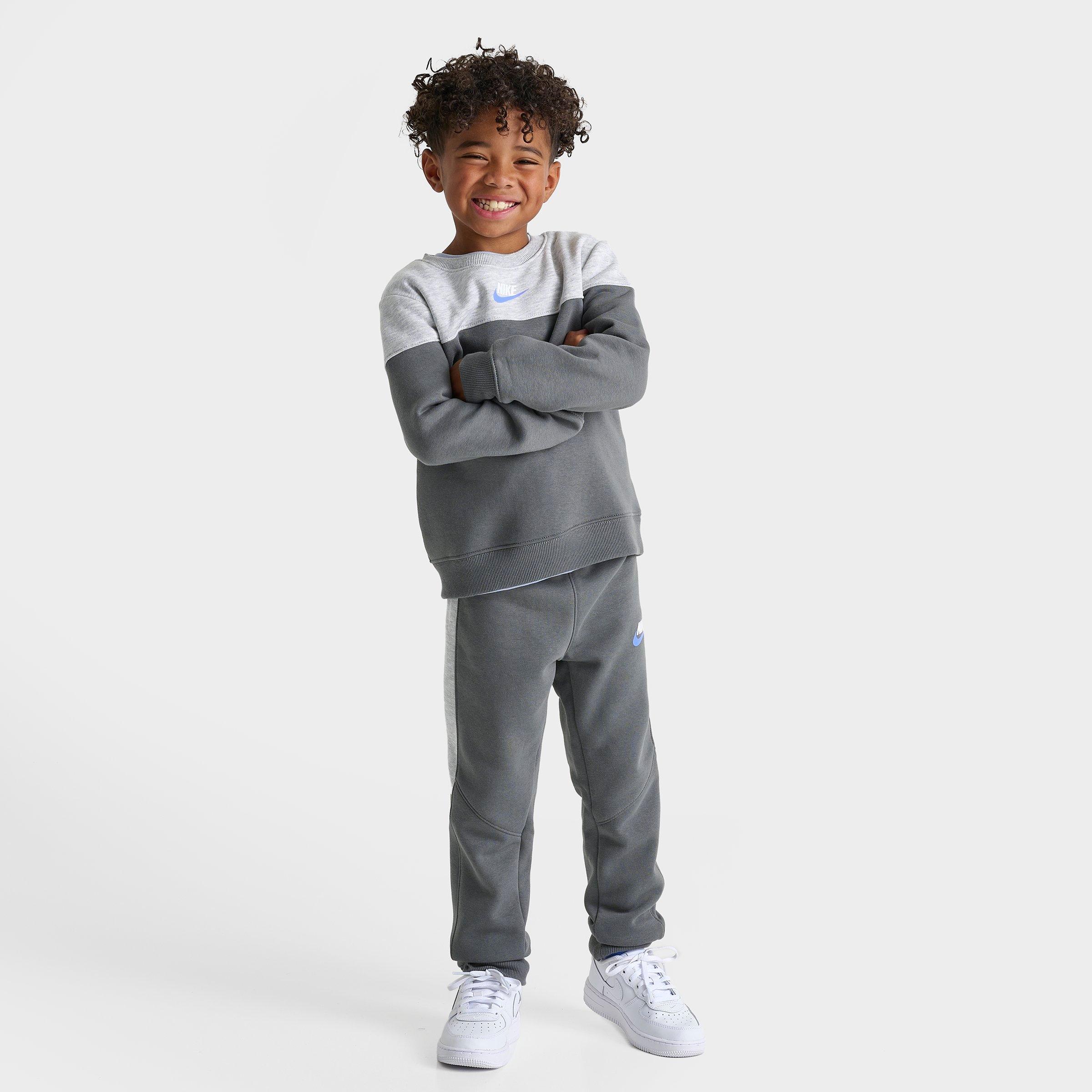 Nike Little Kids' Colorblock Futura Crewneck Sweatshirt And Jogger Pants Set In Smoke Grey