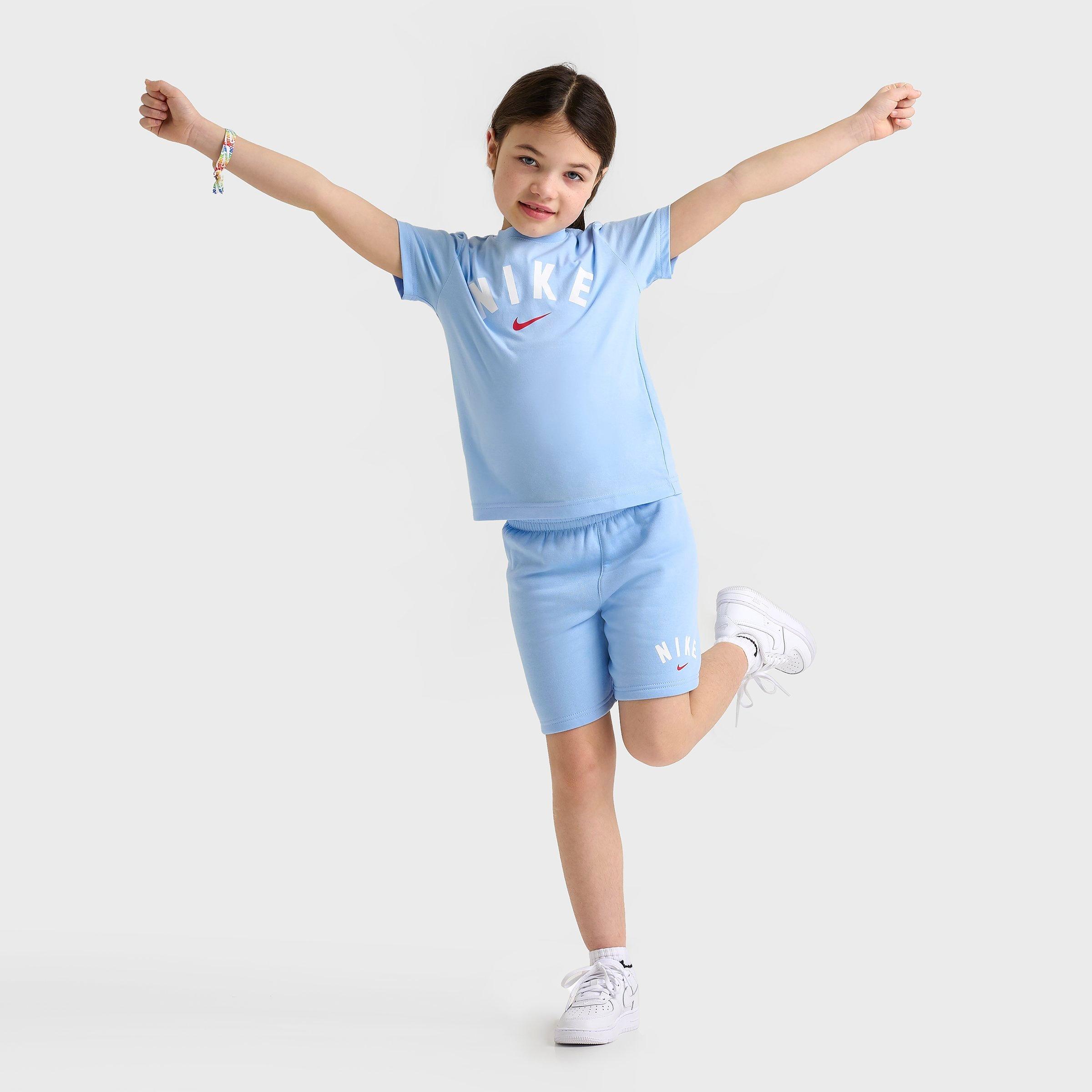 Nike Girls' Little Kids' T-Shirt and Shorts Set in Blue/Light Blue Size 6 Fleece