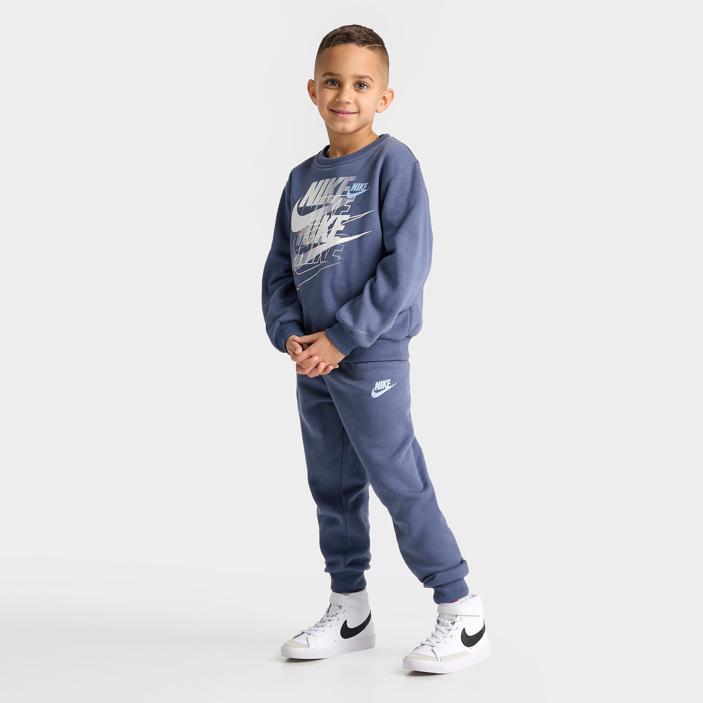 Nike Little Kids Futura Fleece Sweatshirt and Jogger Pants Set in Diffused Blue Size: 4.0