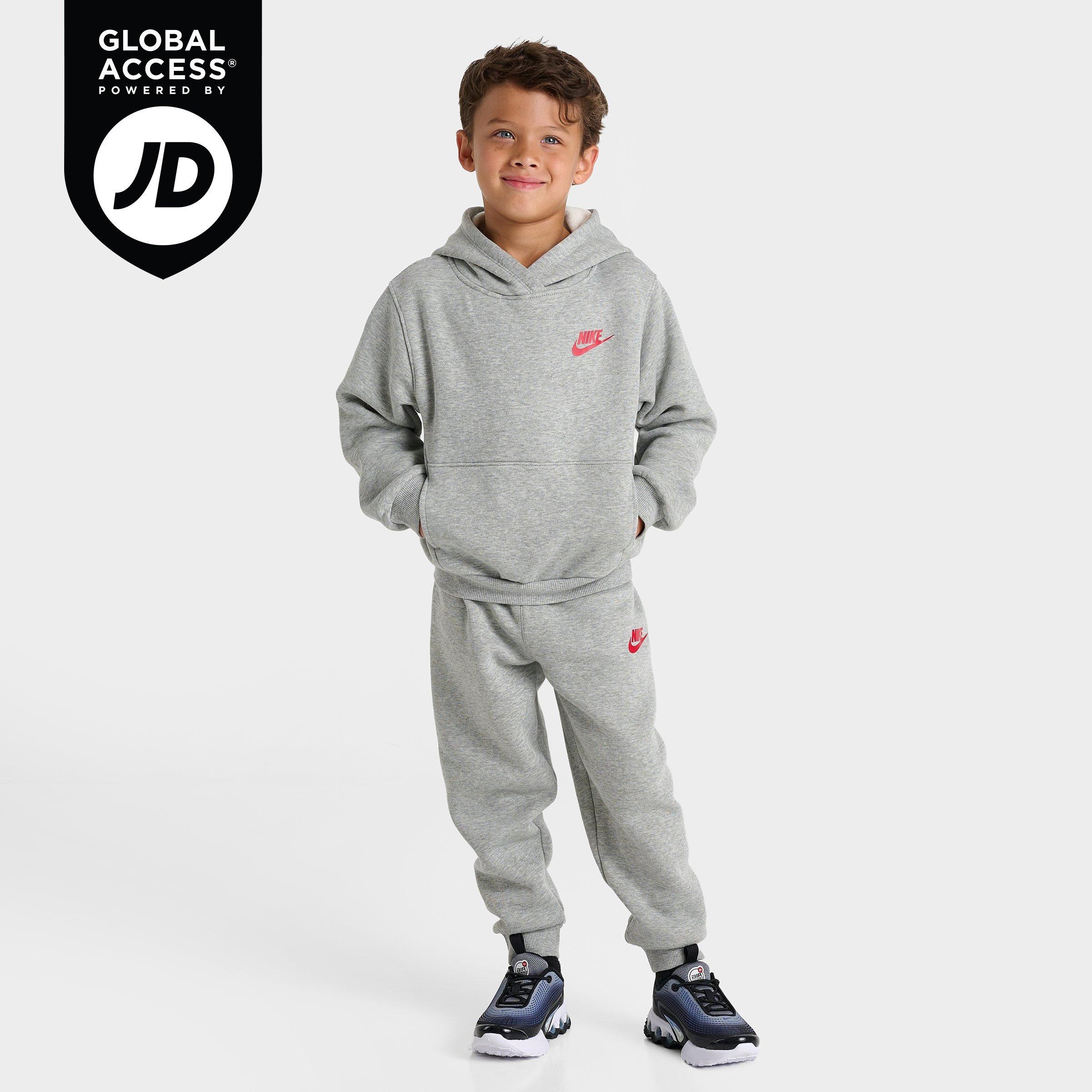 Nike Little Kids Sportswear Graphic Hoodie and Joggers Set in Dark Grey Heather Size: 4