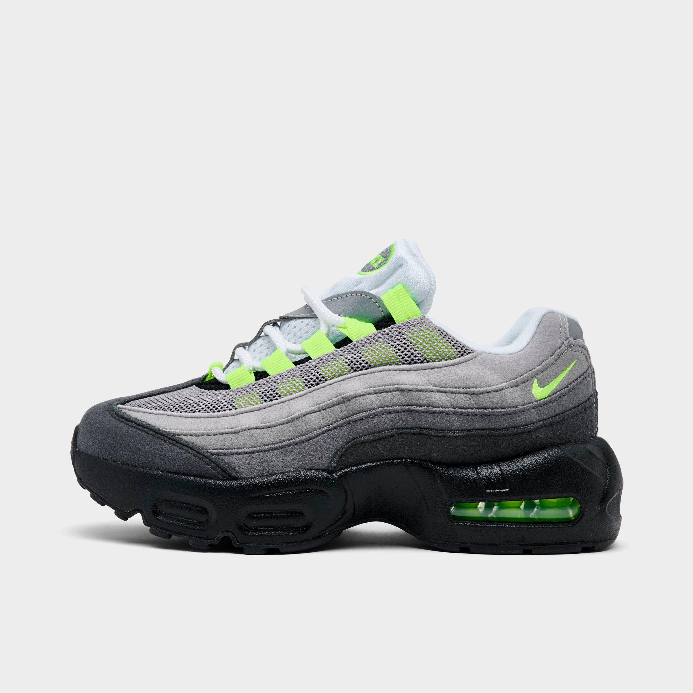 Nike Little Kids Air Max 95 Big Bubble Casual Shoes in Black/Cool Grey/Neon Yellow Size: 1.0