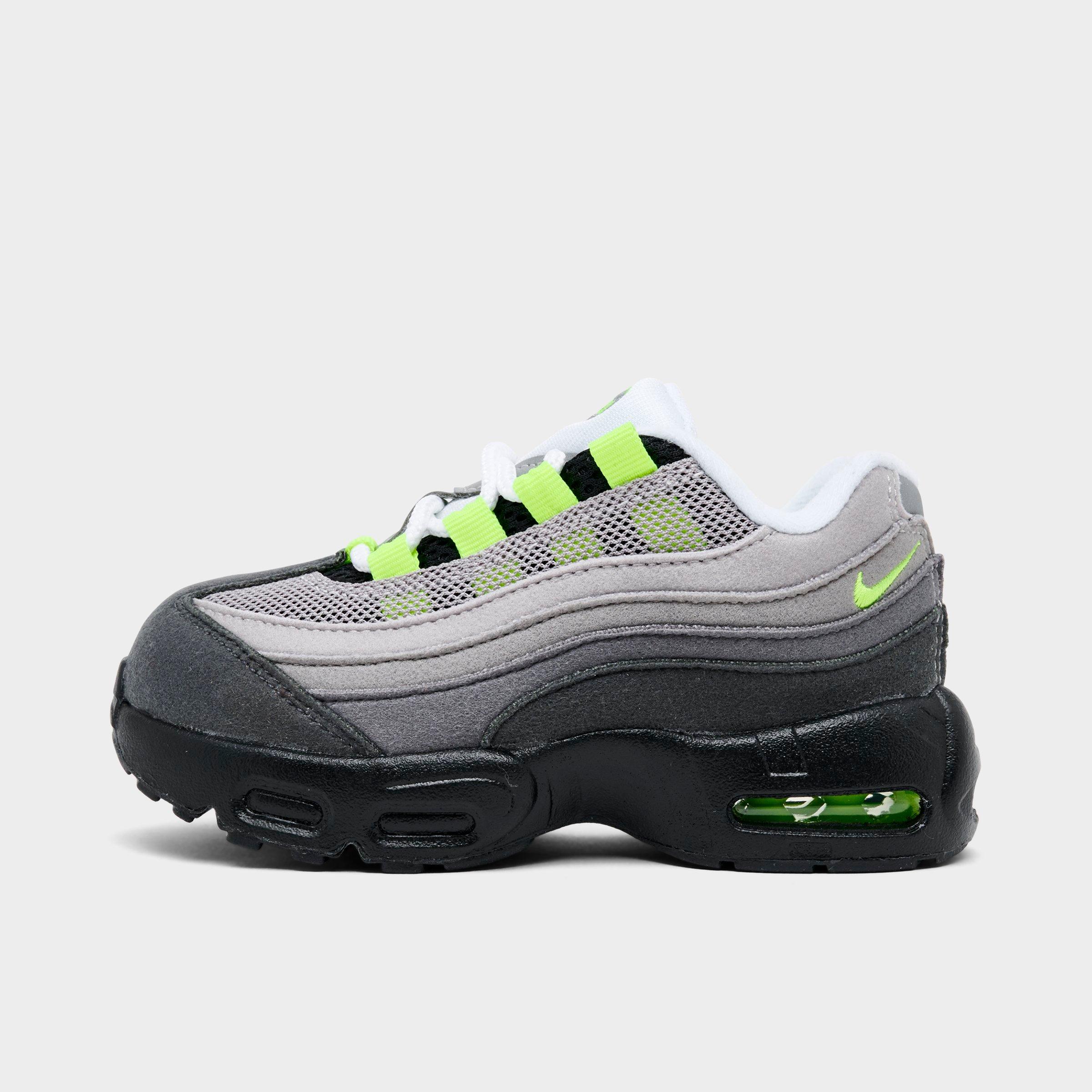 Nike Kids Toddler Air Max 95 Big Bubble Casual Shoes in Black/Cool Grey/Neon Yellow Size: 4.0