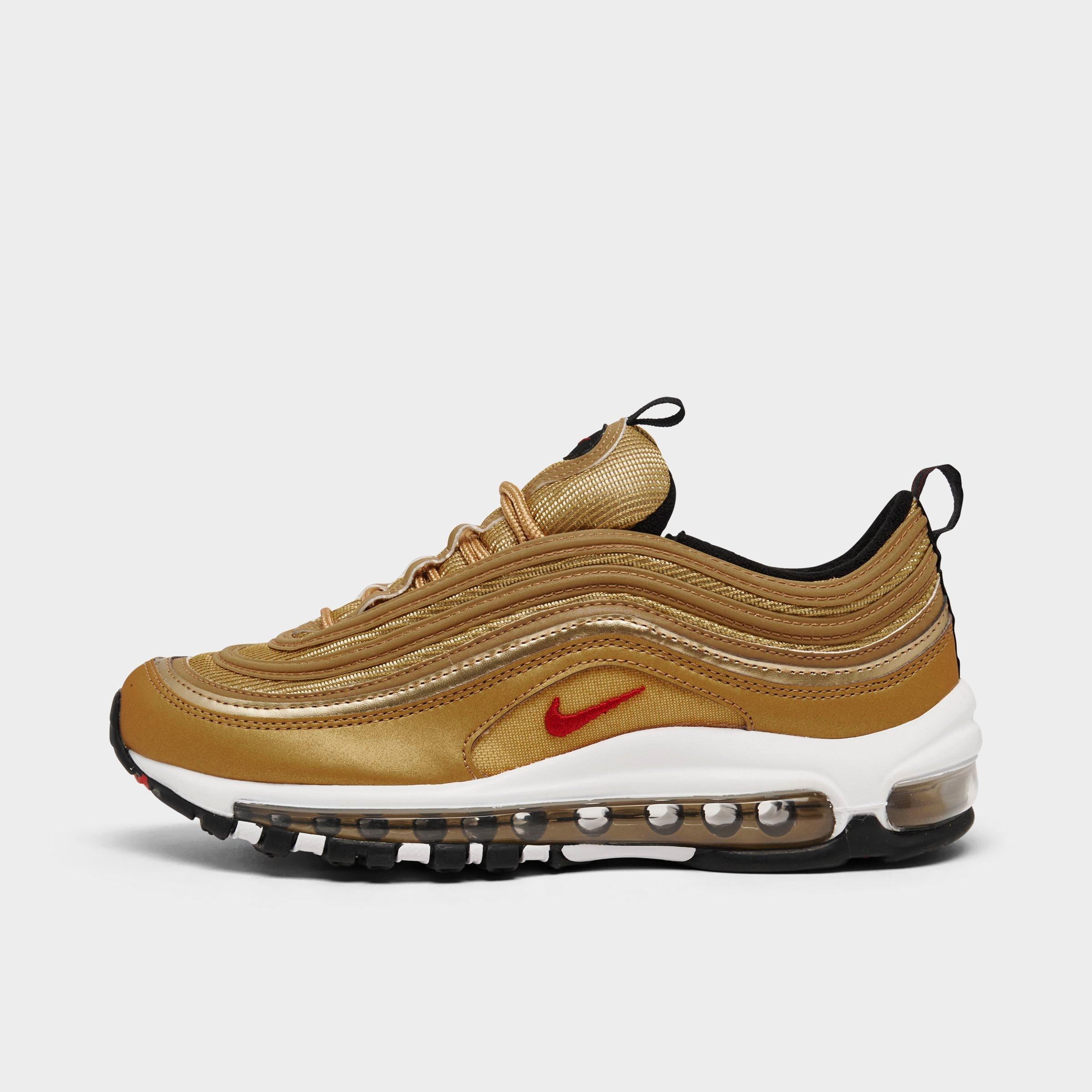 Nike Big Kids Air Max 97 OG Casual Shoes in Metallic Gold/Varsity Red/Black Size: 3.5