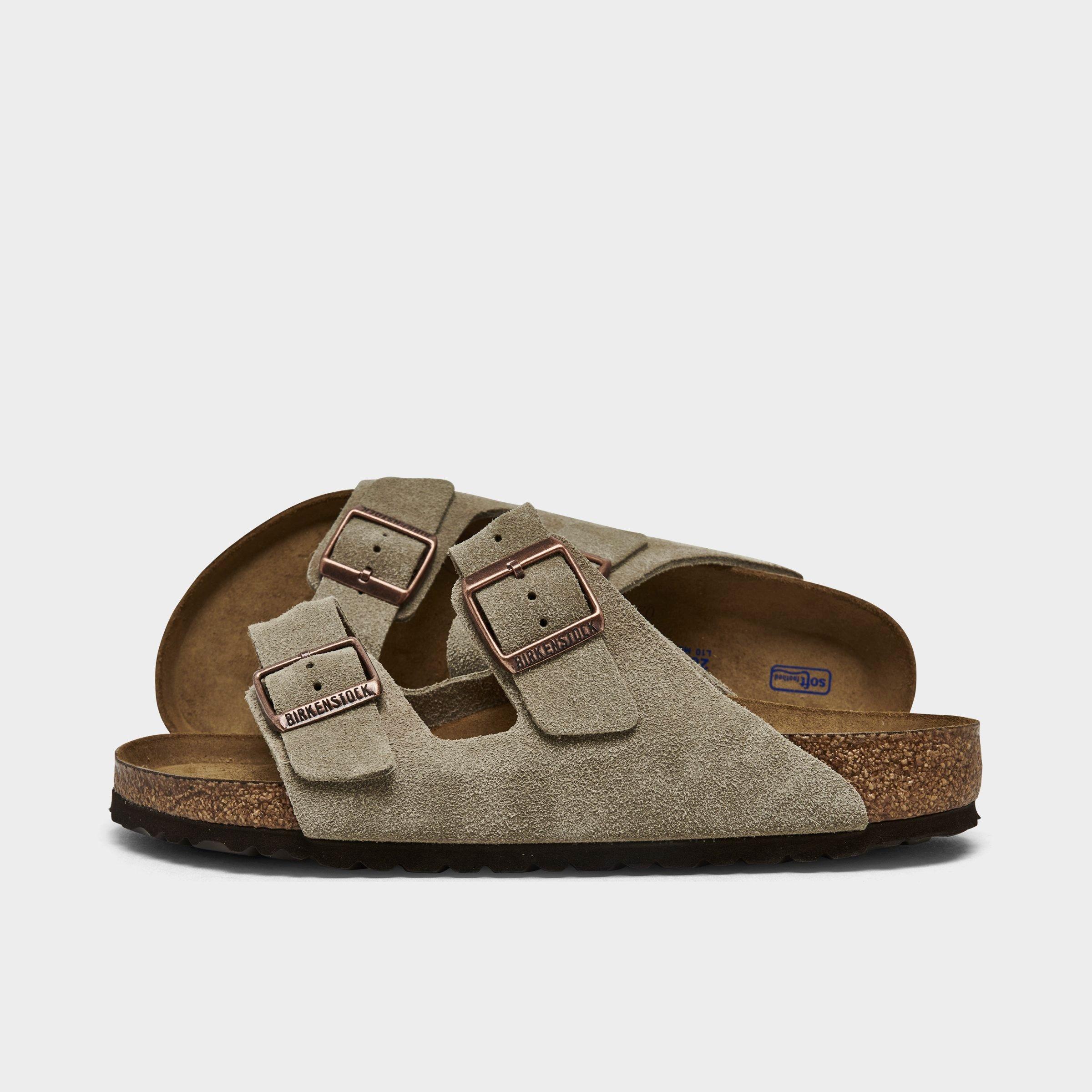 Birkenstock Men's Arizona Suede Leather Soft Footbed Sandals in Beige Size: 41