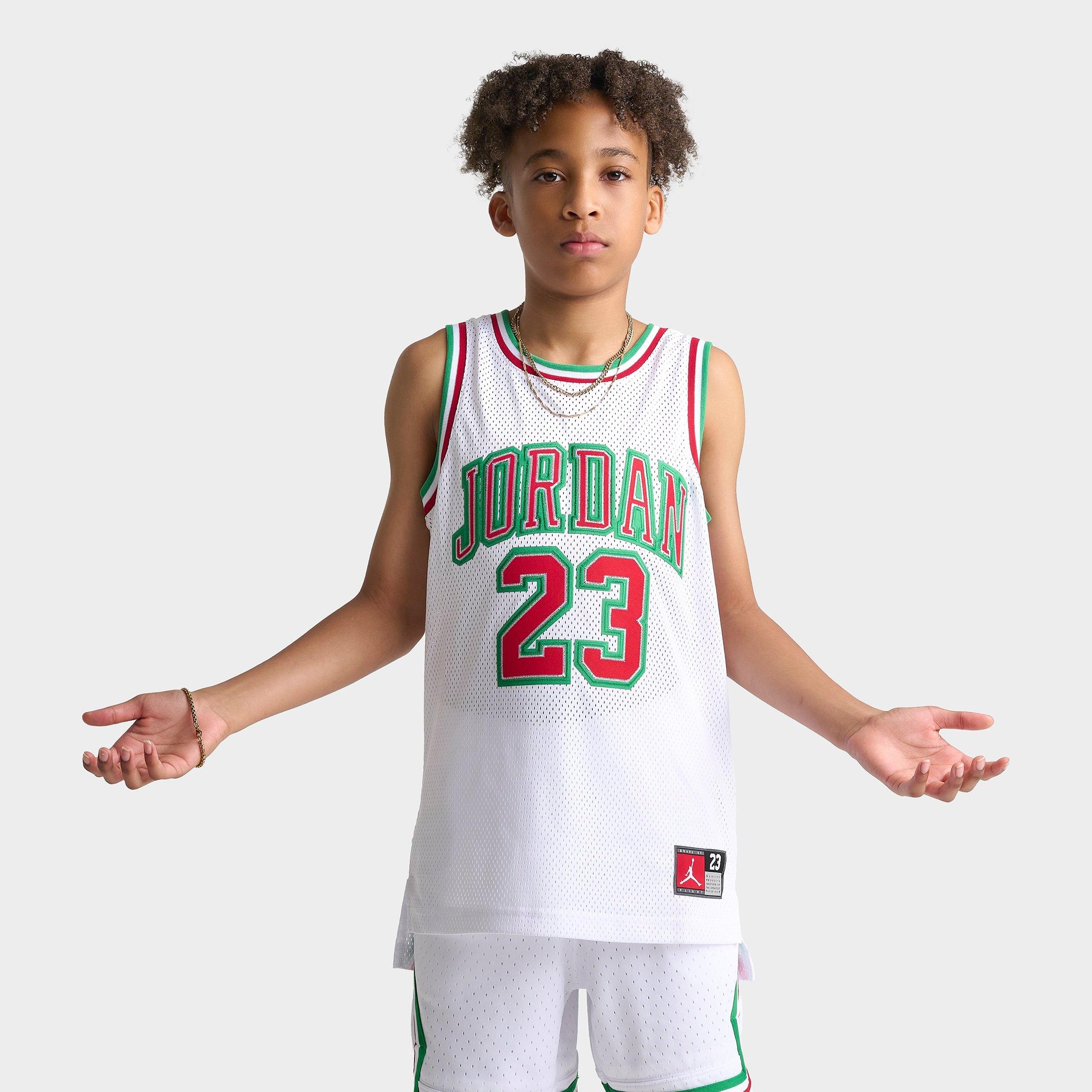 Jordan Big Kids Basketball Jersey in White/Red/Green Size: Small